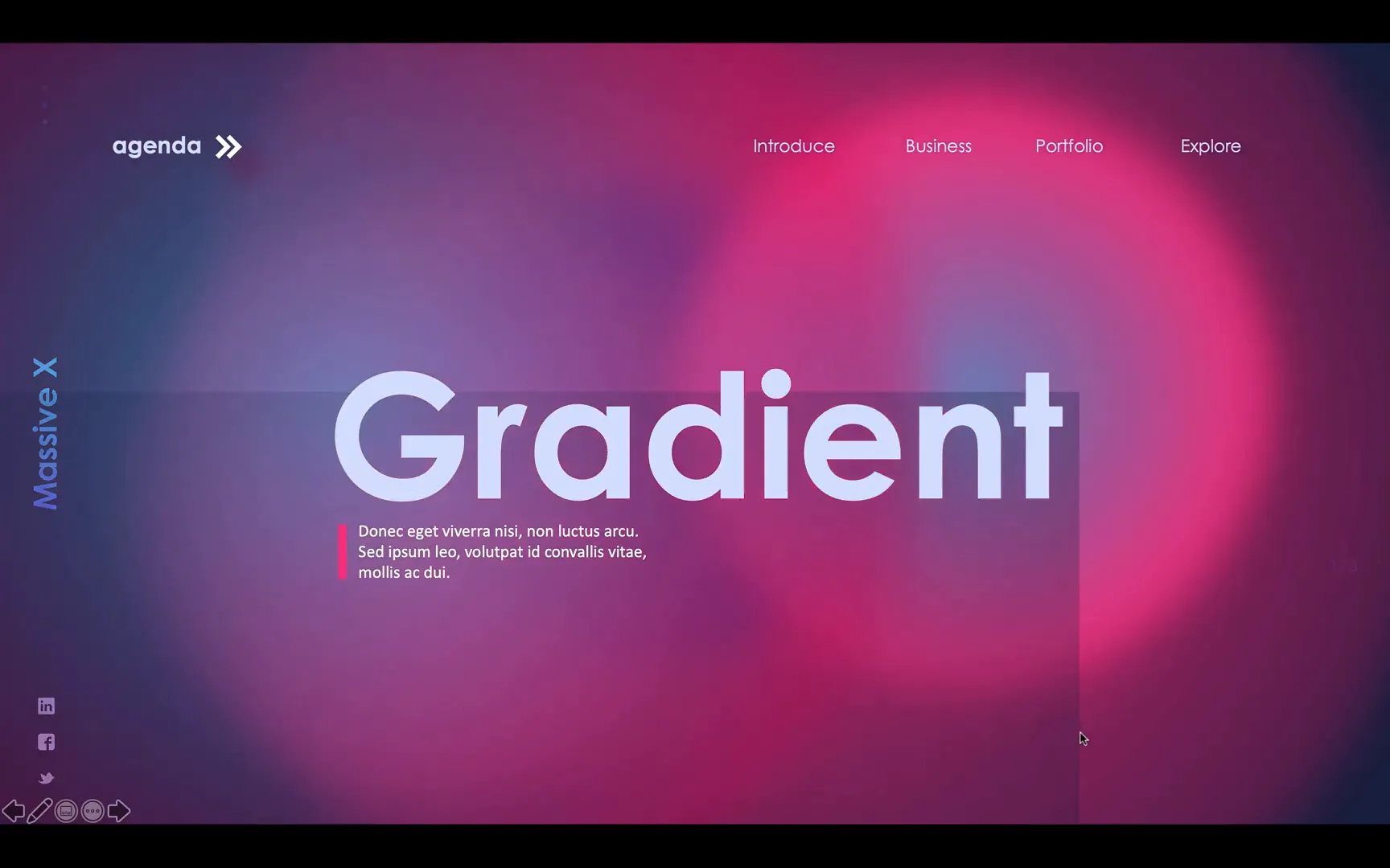 Glowing gradient circle background effect in Massive X template