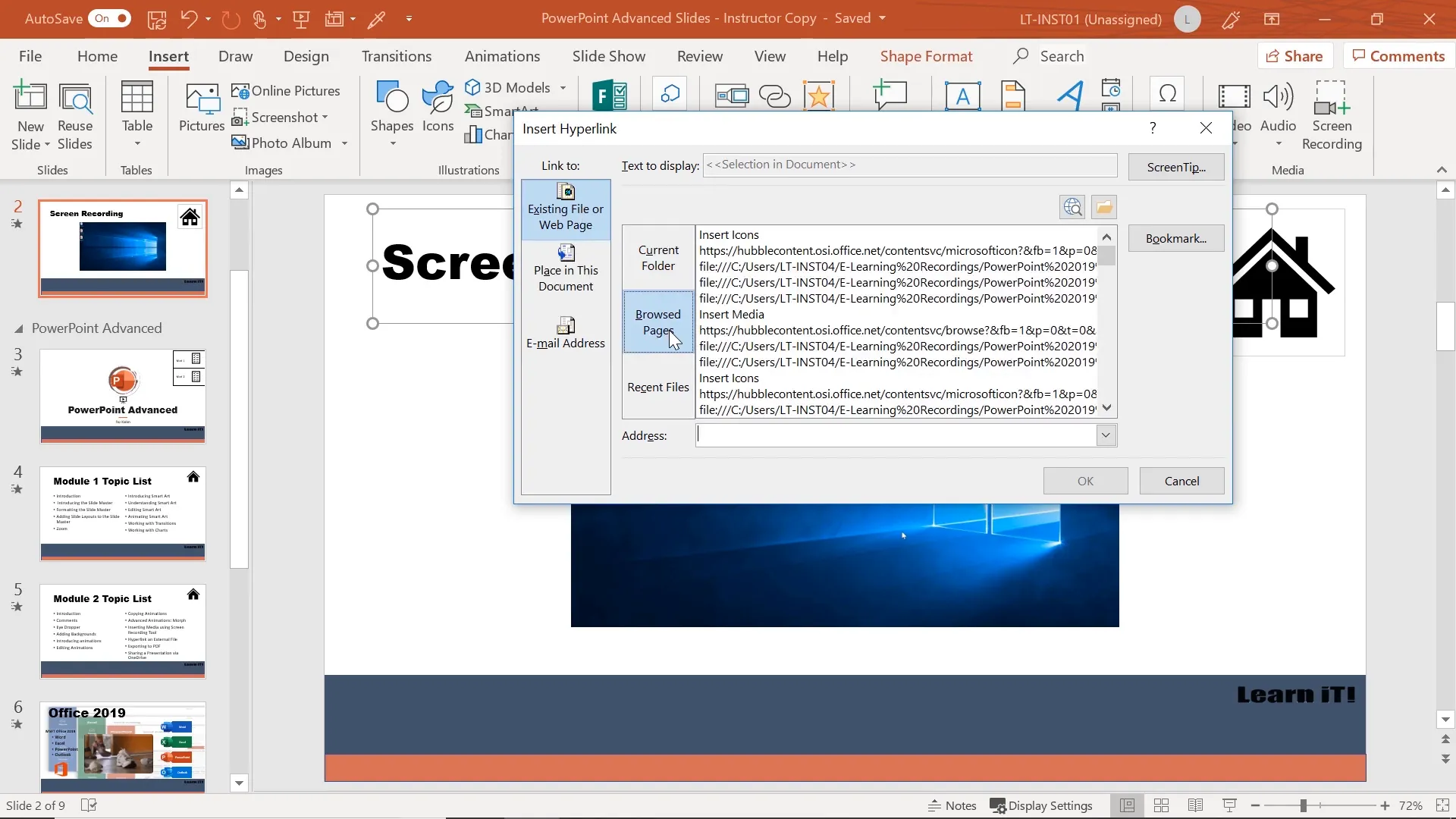 Inserting a hyperlink to a website in PowerPoint