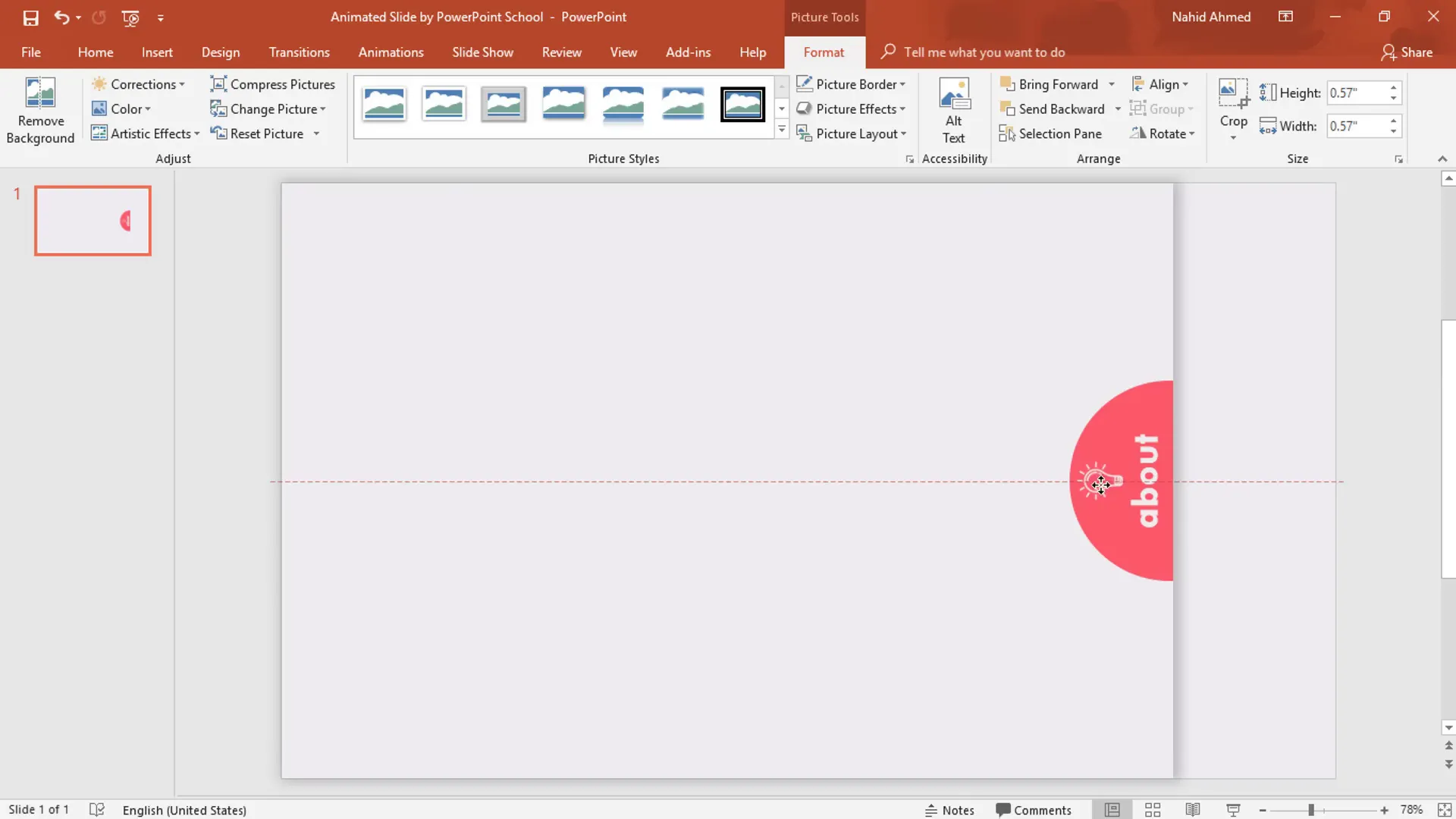 Inserting and positioning an icon on the half-circle