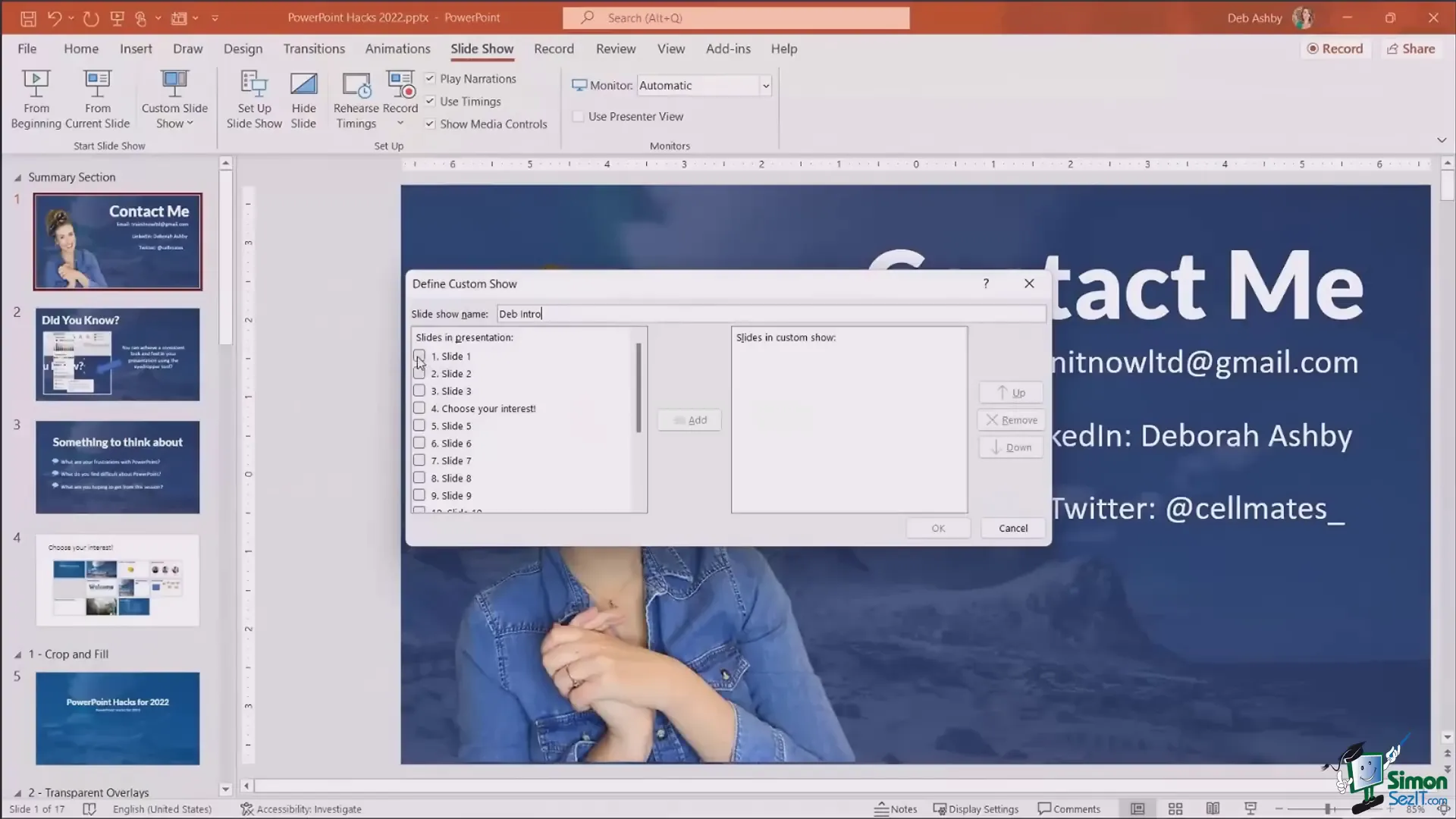 Setting up custom slide show with rehearsed timings
