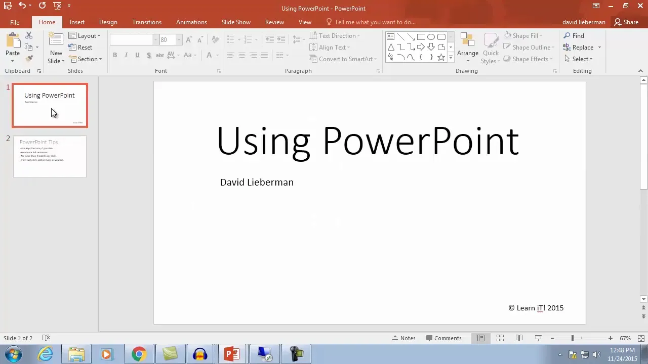 Slide show icon to start presentation