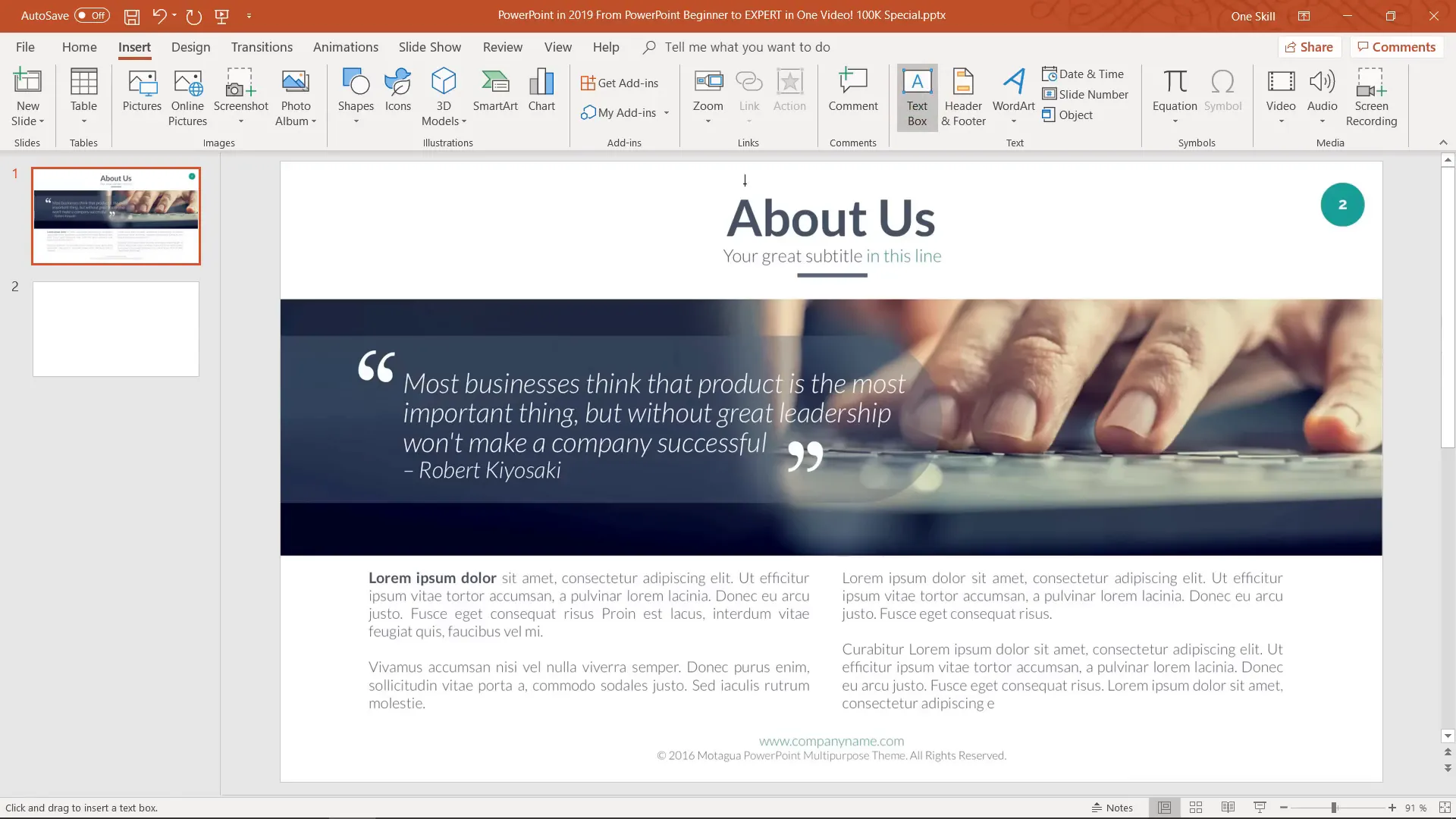Inserting text boxes and changing fonts in PowerPoint