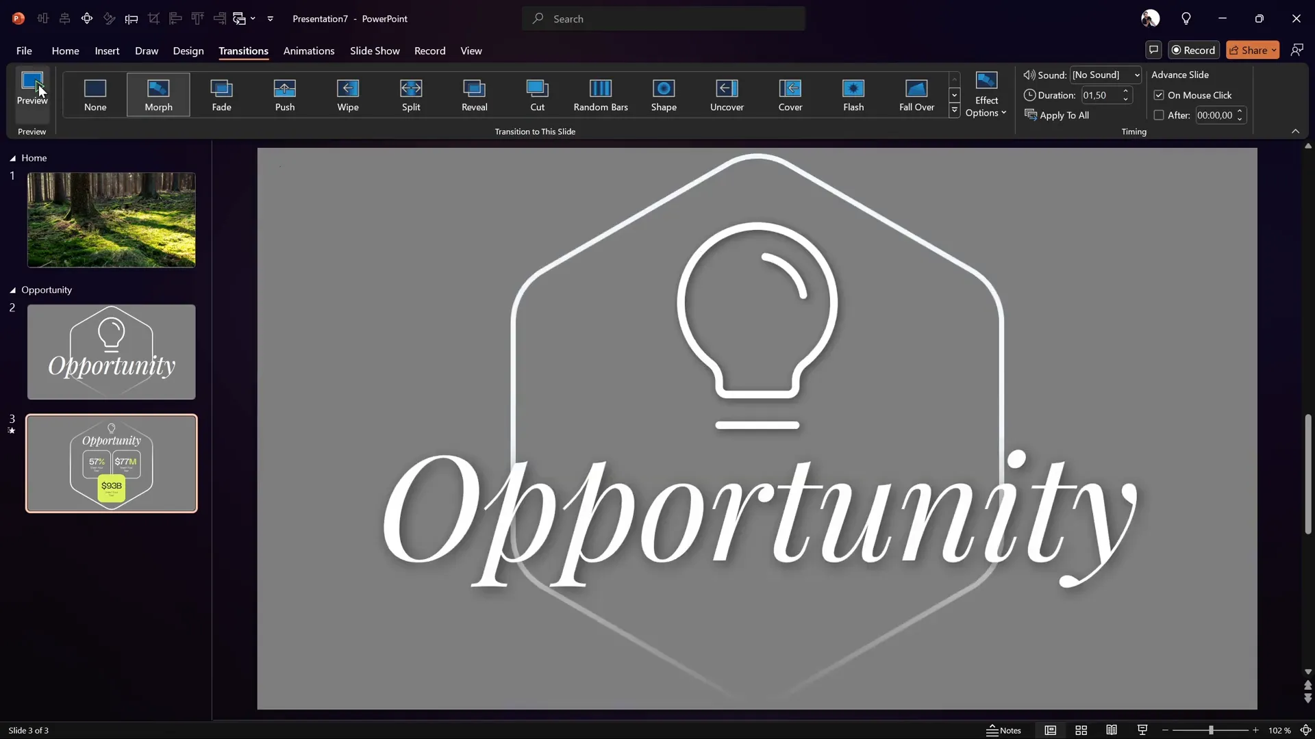 Morph transition and flip effect between slides