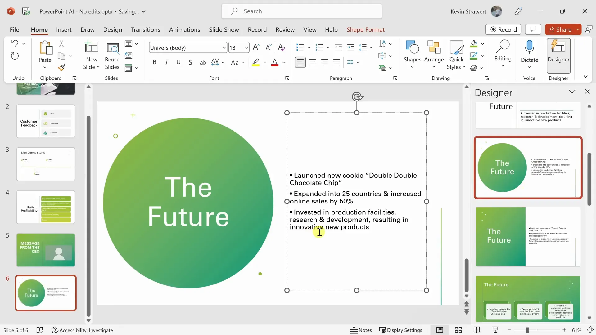 PowerPoint slide with AI-generated bullet points and improved design