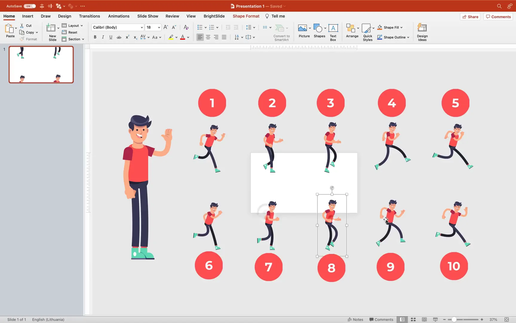 Frames of Jack's running cycle arranged in a row