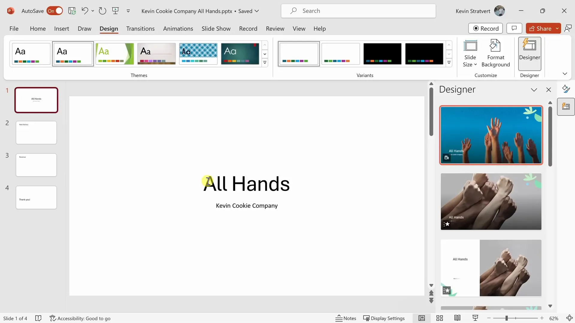 PowerPoint Designer suggesting slide layouts based on content