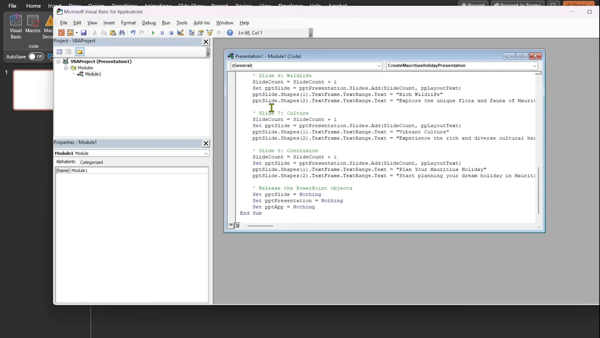 Pasting and running VBA code in PowerPoint