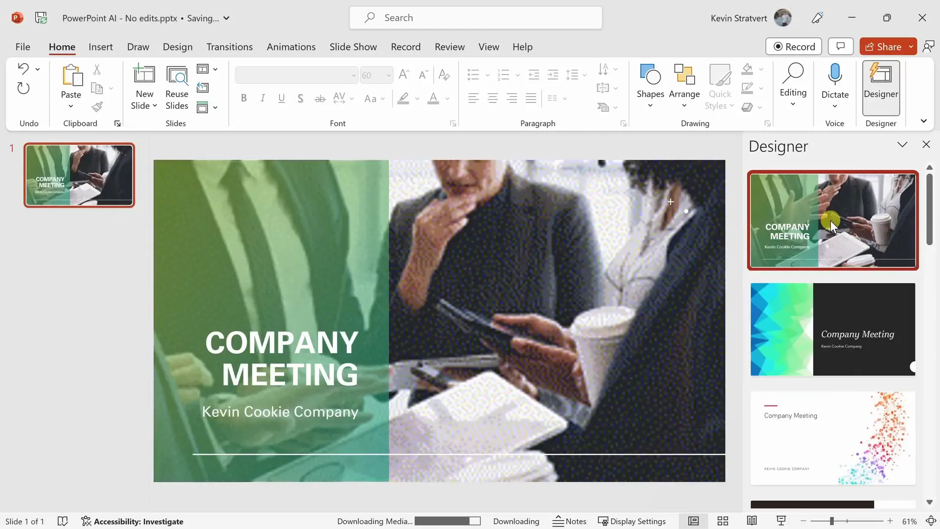Selecting a design from Designer to instantly makeover slide