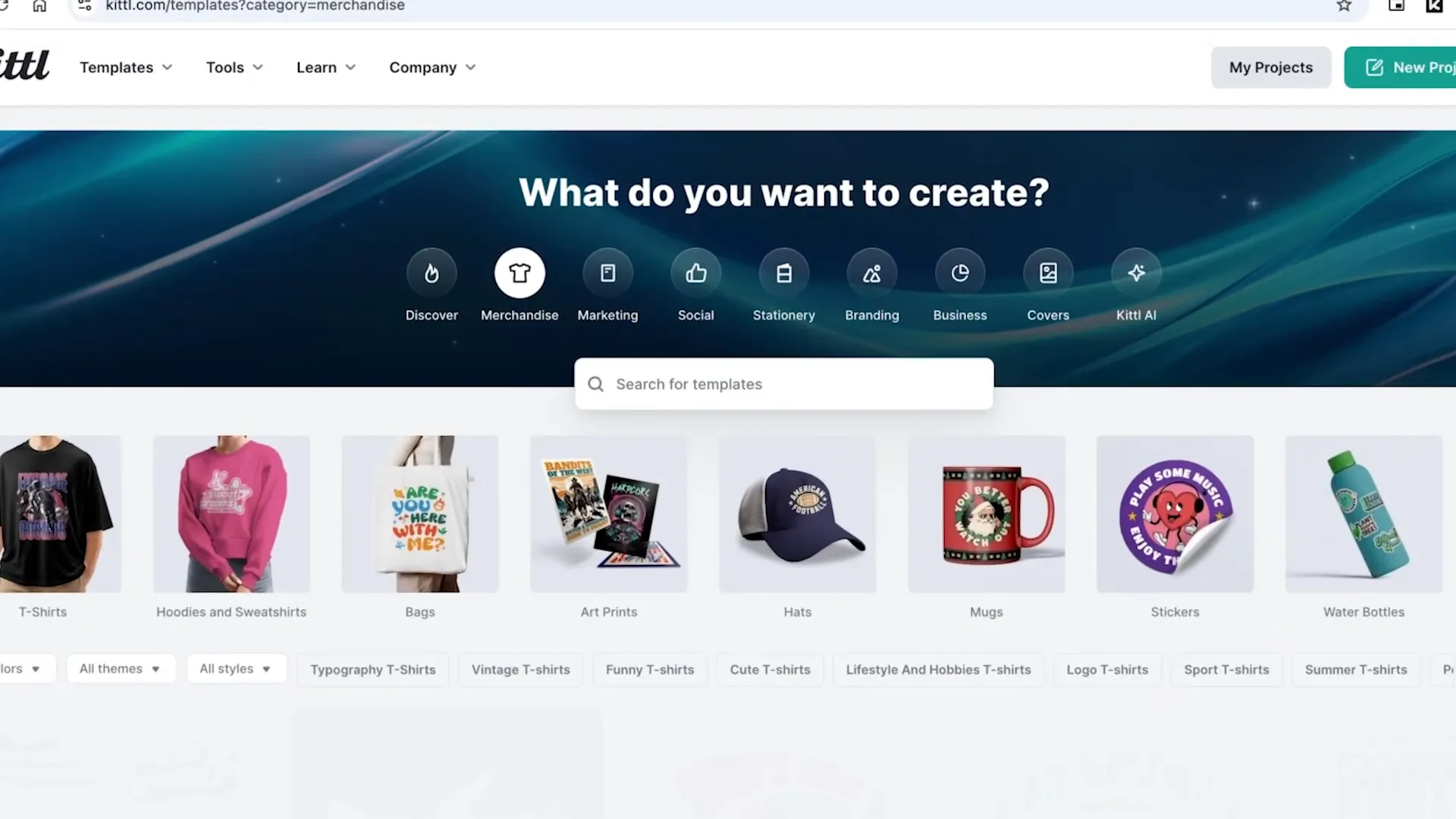 Browsing Kittl.com for presentation templates