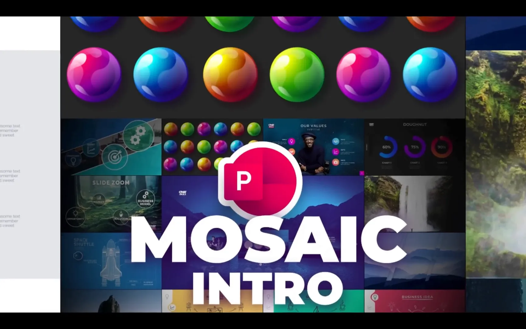 Opening screen showing mosaic video intro example