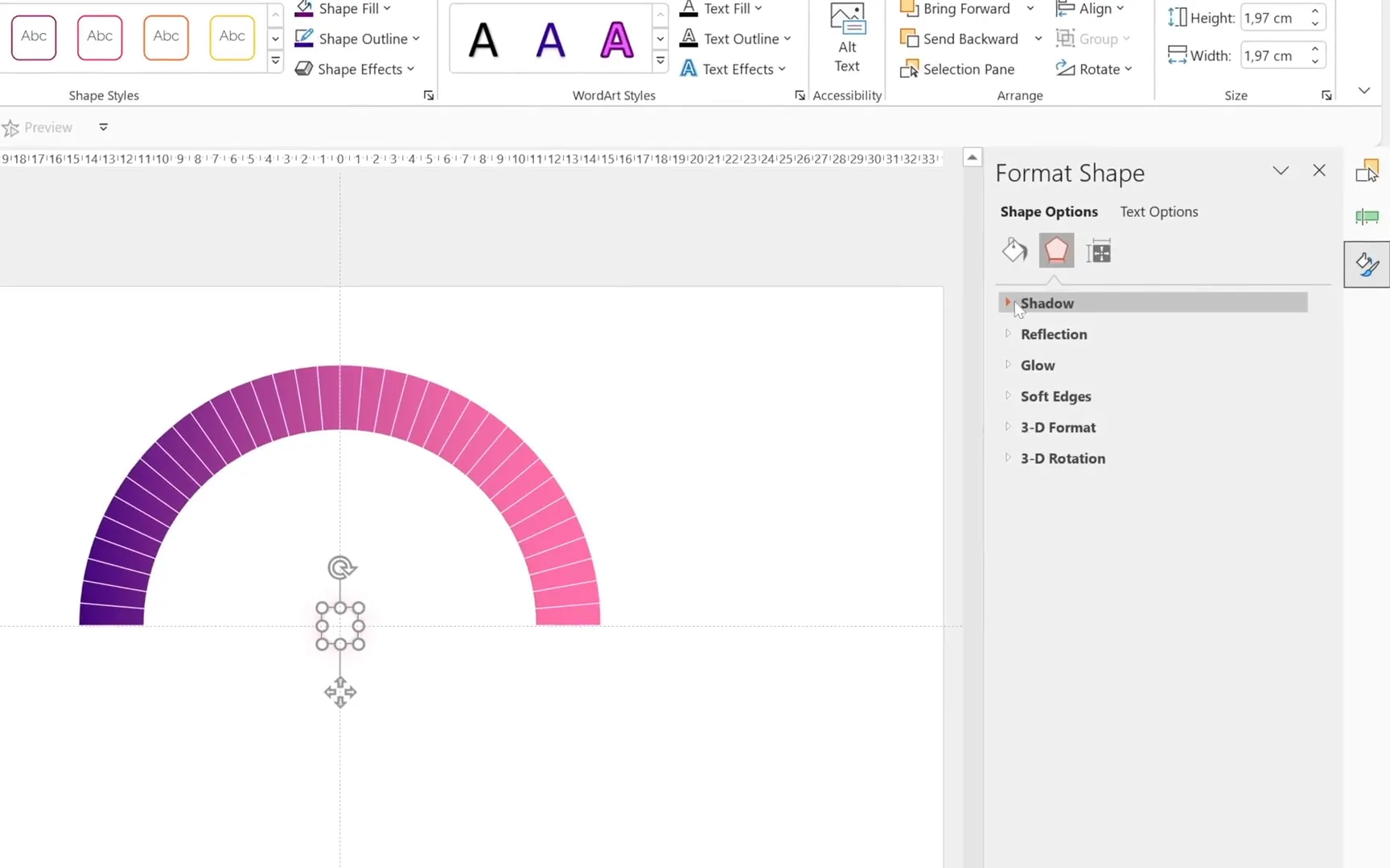 Circle and trapezoid shapes combined to form the arrow pointer