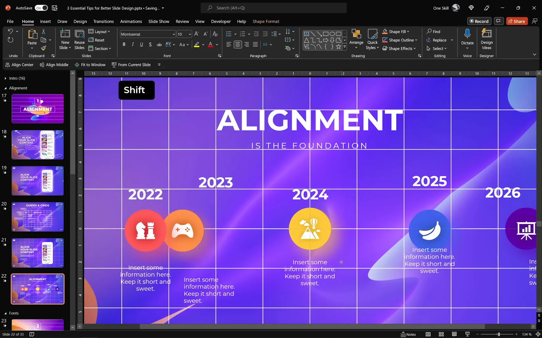 Using align and group tools to organize slide elements