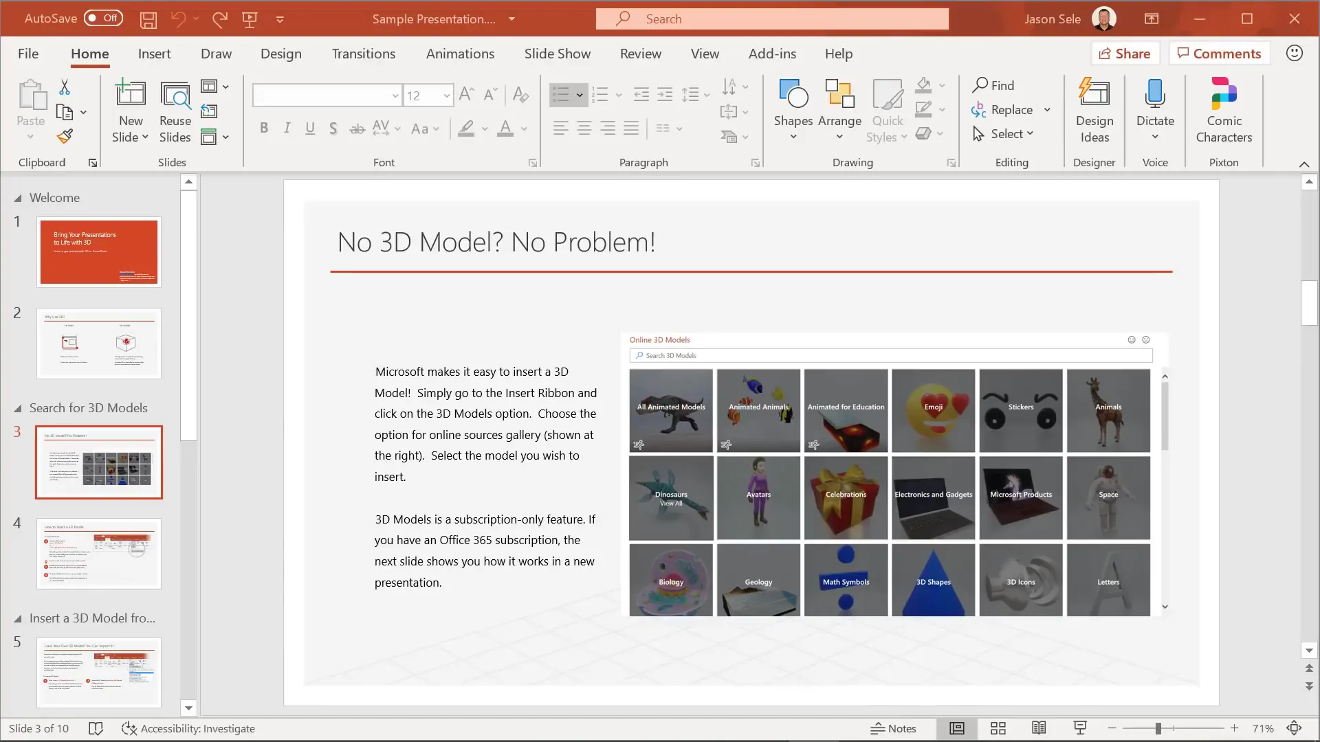 Summary Zoom feature showing slide thumbnails for navigation