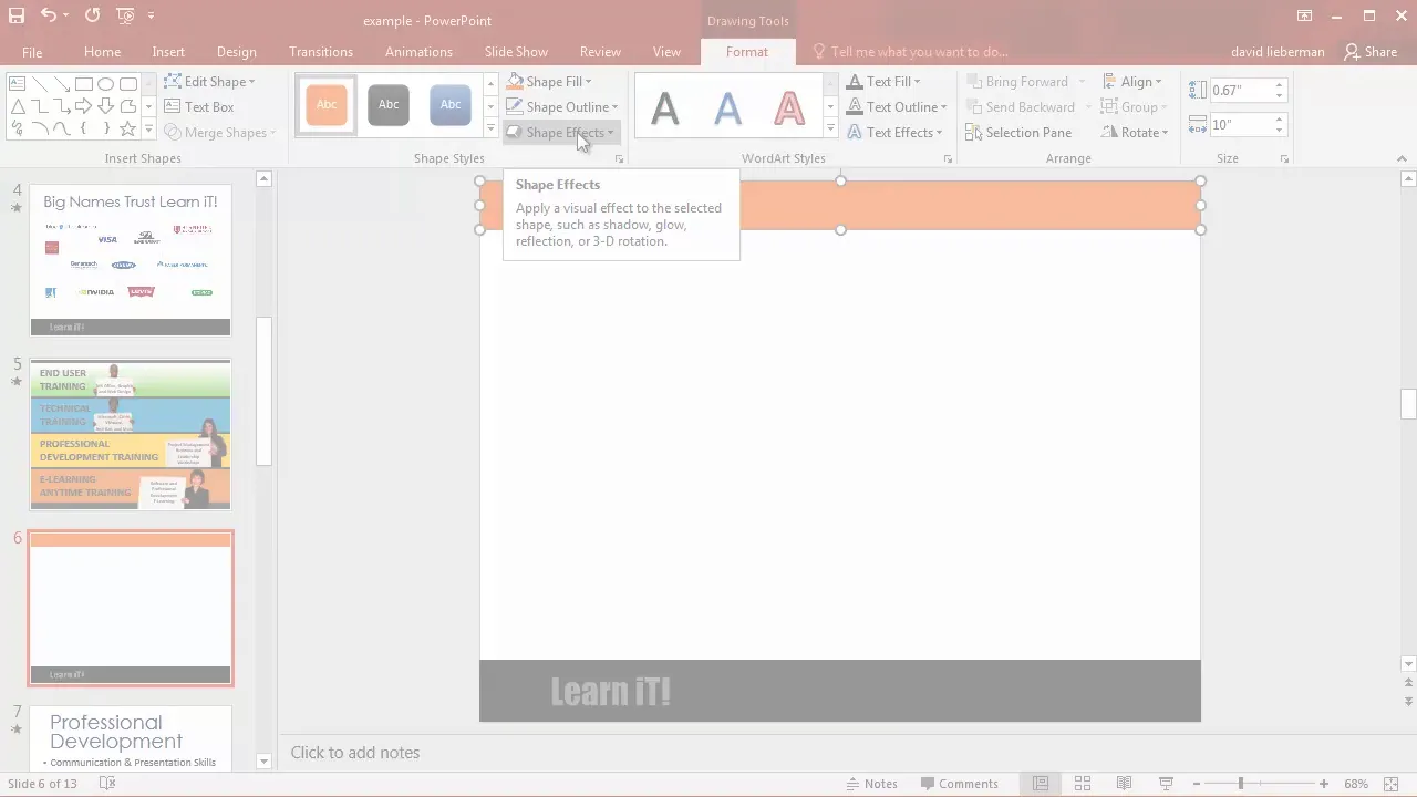Transitions tab with fade effect applied to slides