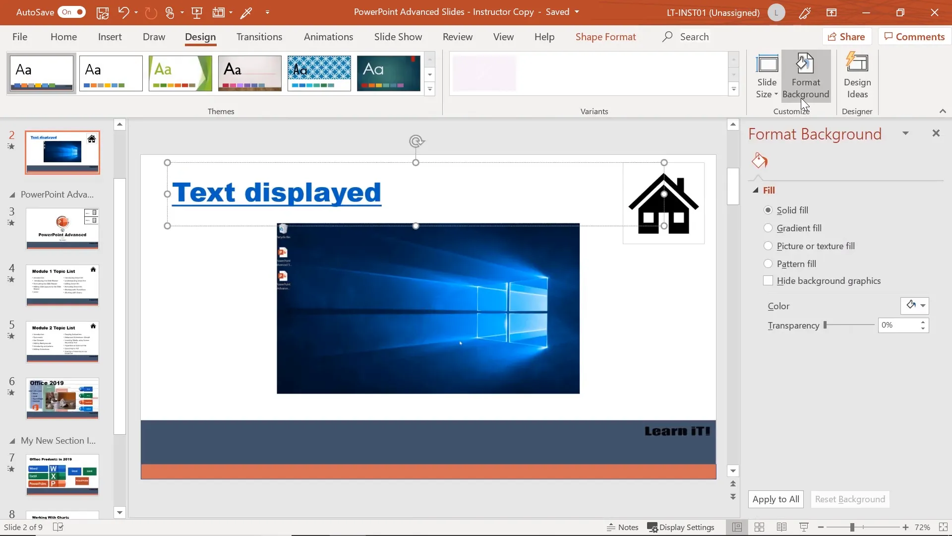 Formatting slide background with an online picture and transparency