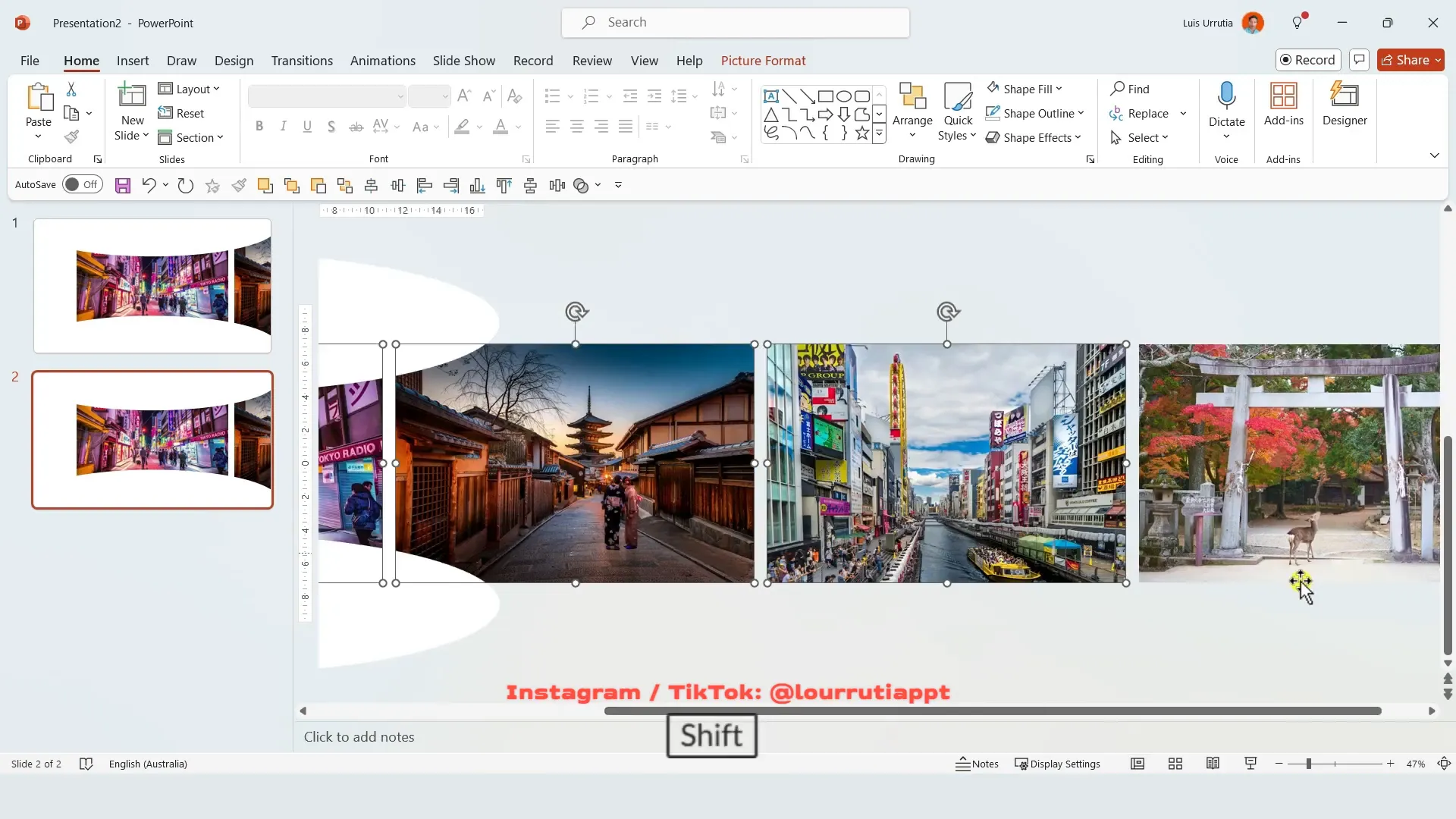Duplicating slides and shifting images for carousel effect