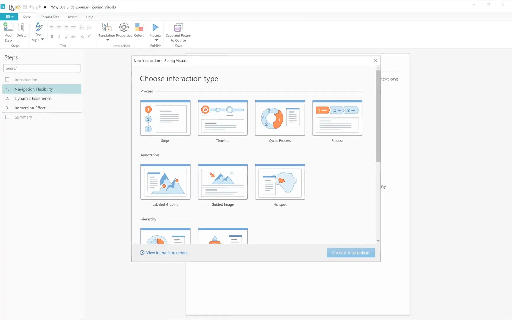 Using interaction tools like steps and tabs in iSpring Suite 11