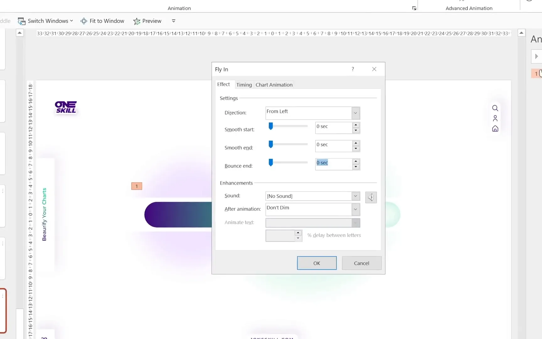 Applying flying animation with bounce effect to bar chart