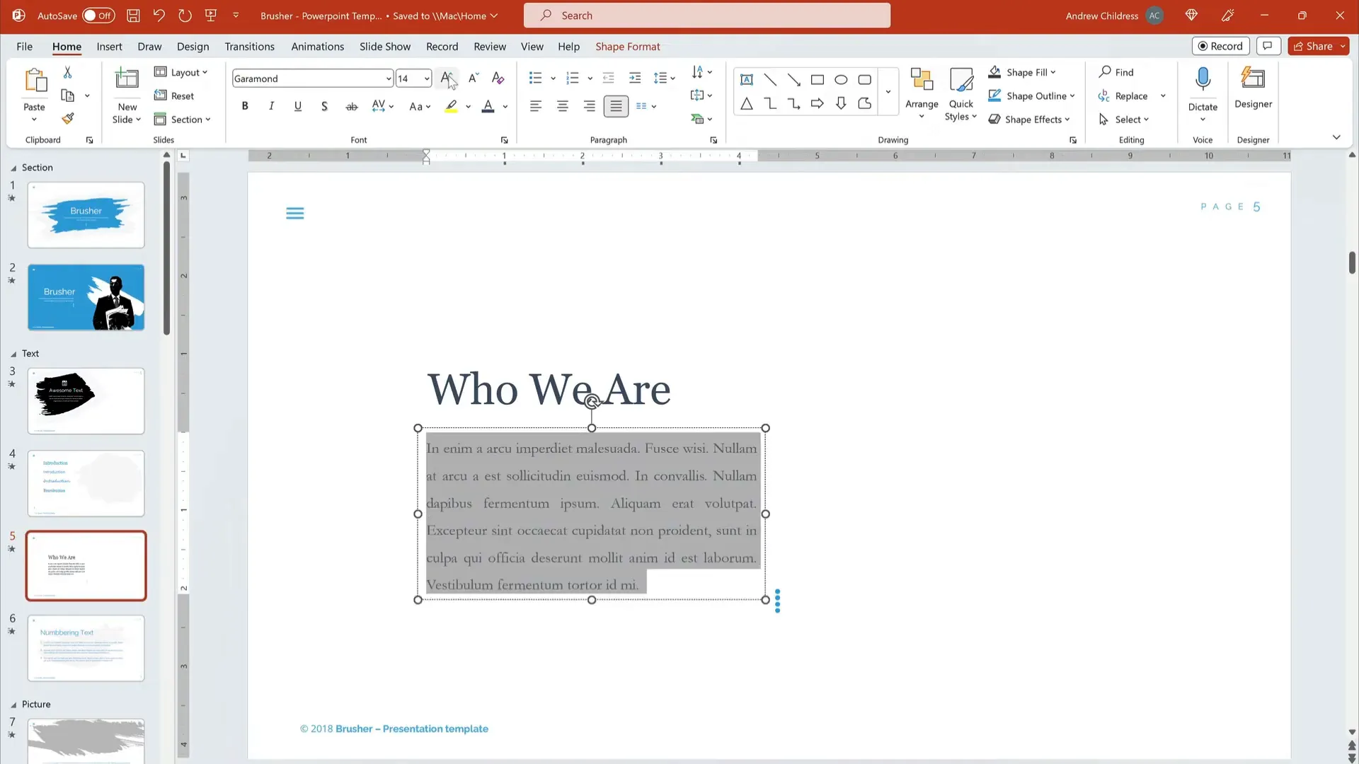 Final customized slide with Georgia heading and Garamond body text