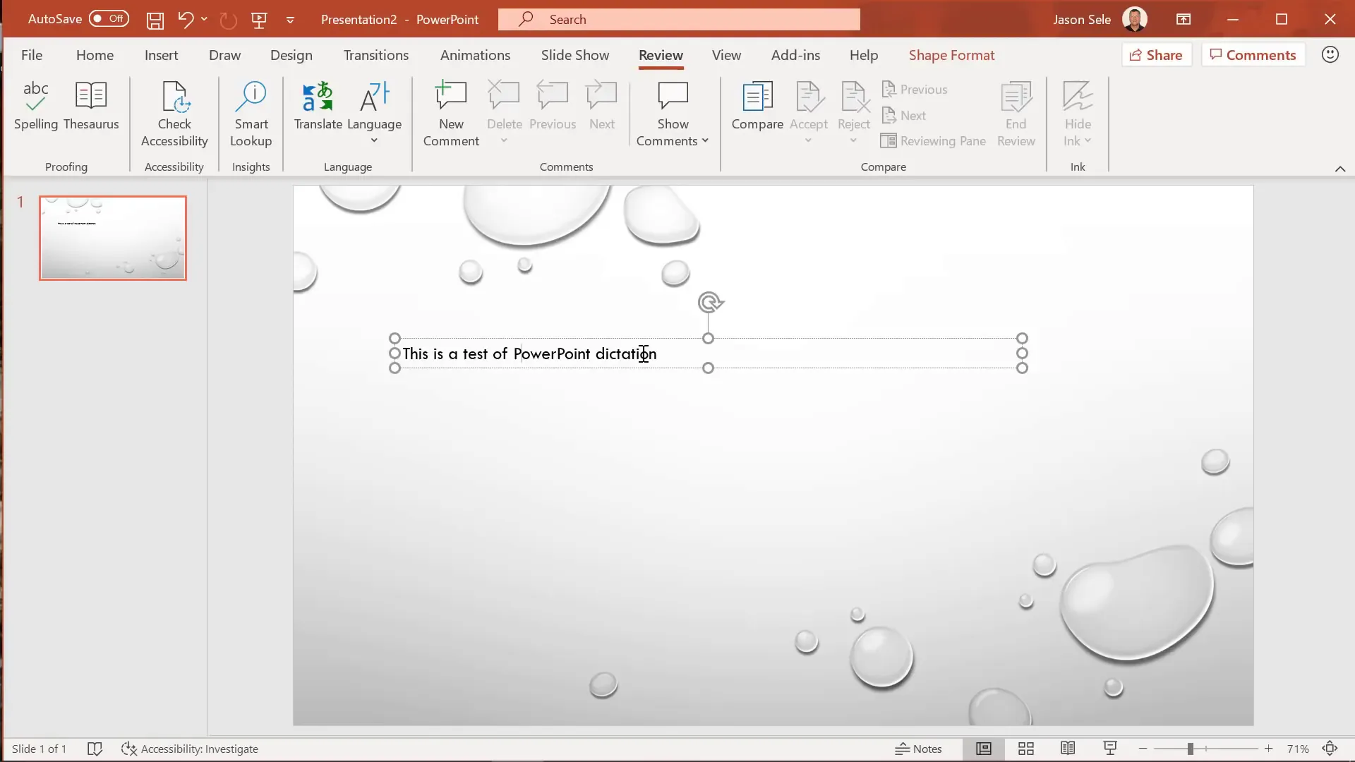 Using Dictate feature to convert speech to text in PowerPoint