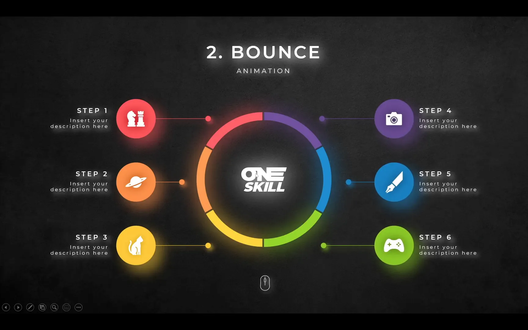 Example of flying animations with bounce effect on bubbles