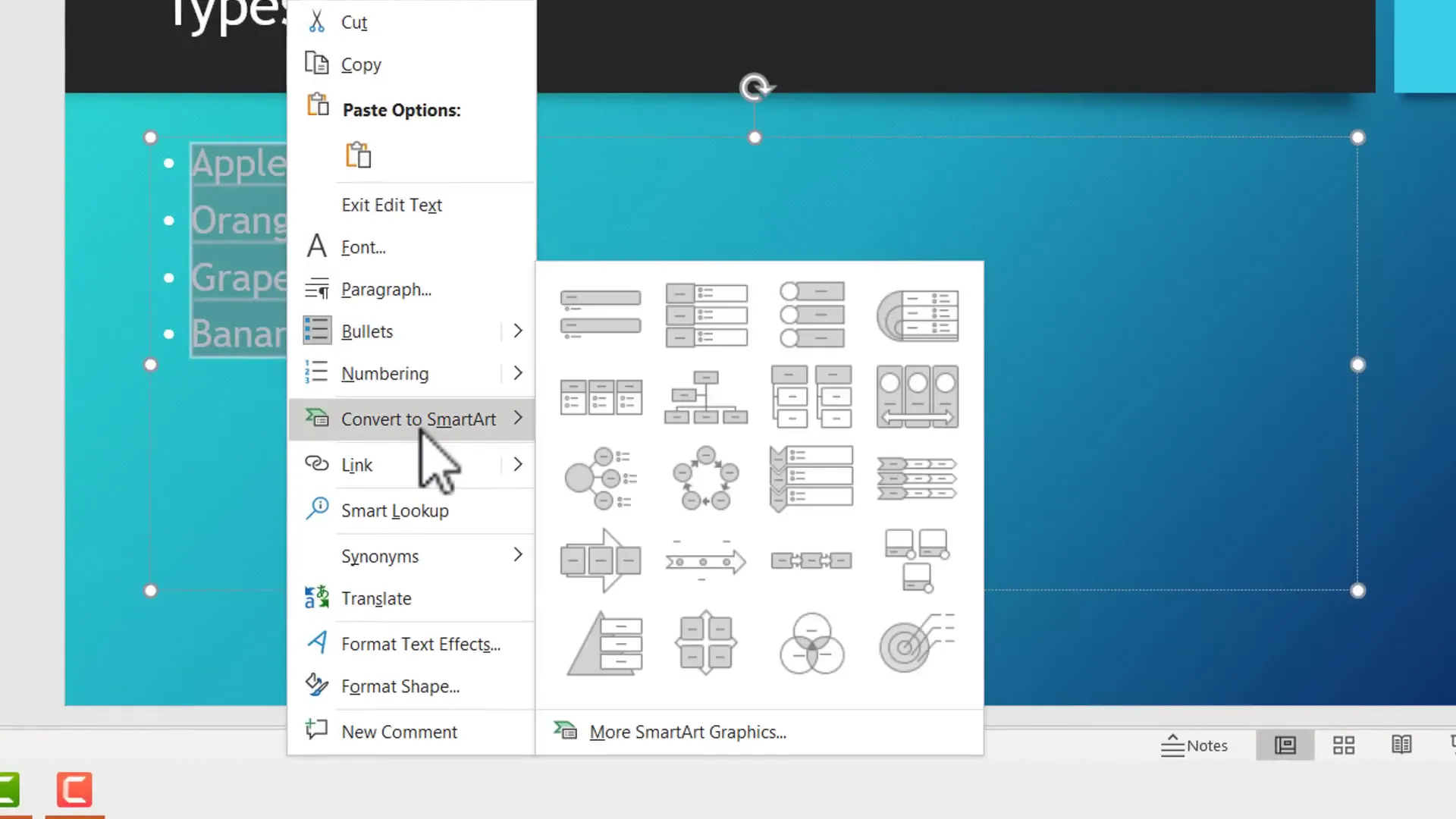 Converting bullet points to SmartArt diagram in PowerPoint