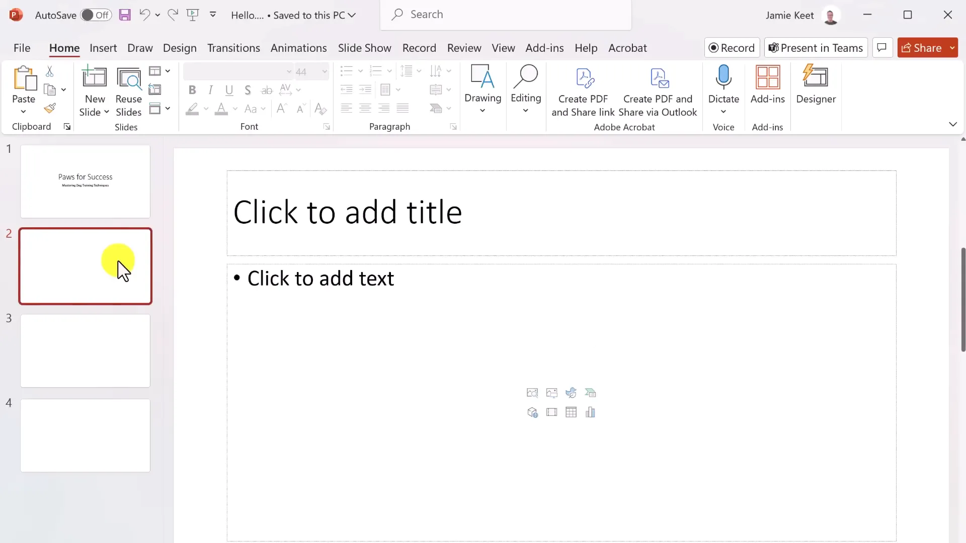 Slide thumbnails with titles for organization