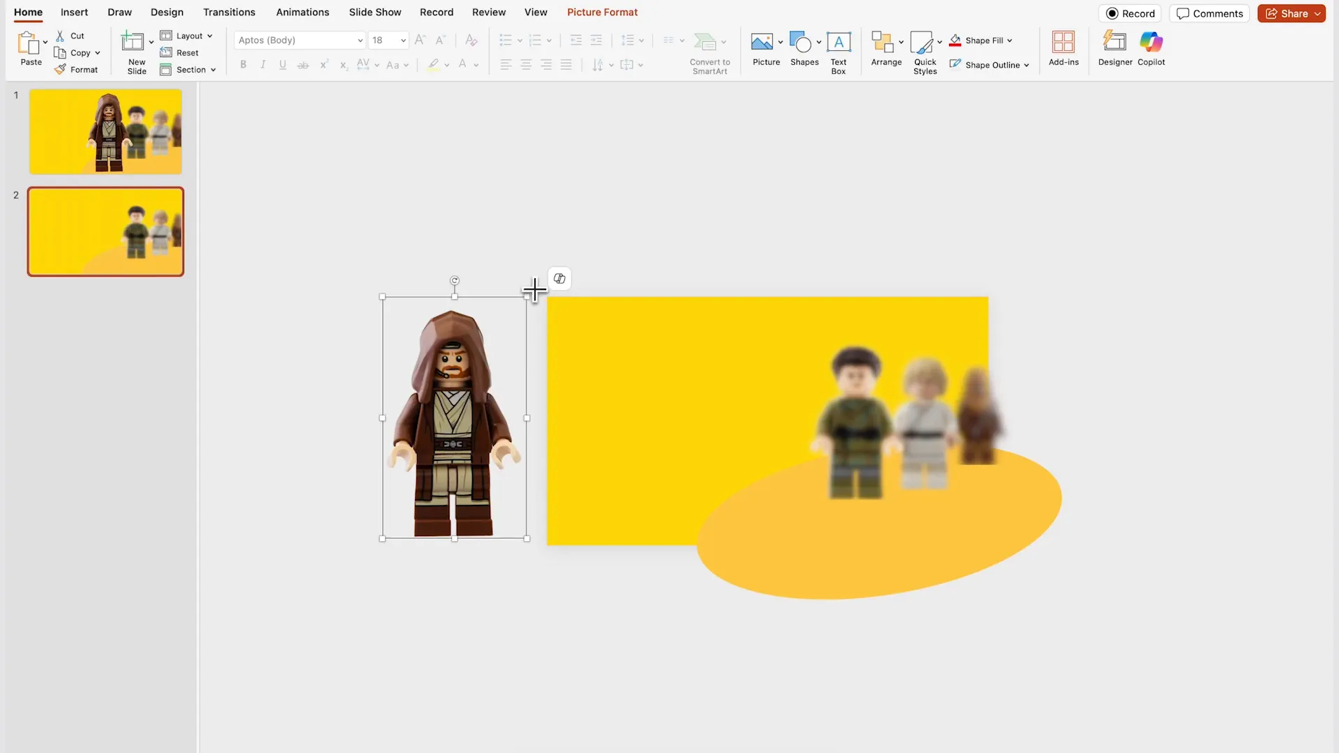 Duplicating slide and shifting images for highlight effect