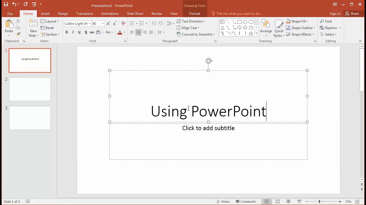 Adding title and subtitle text to a slide