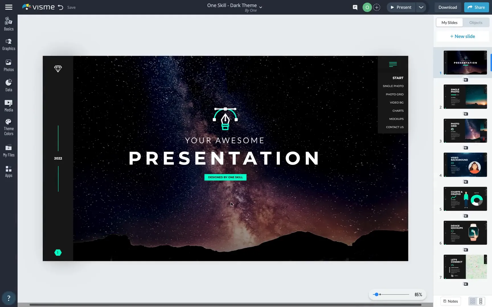 Custom size presentation created in Visme