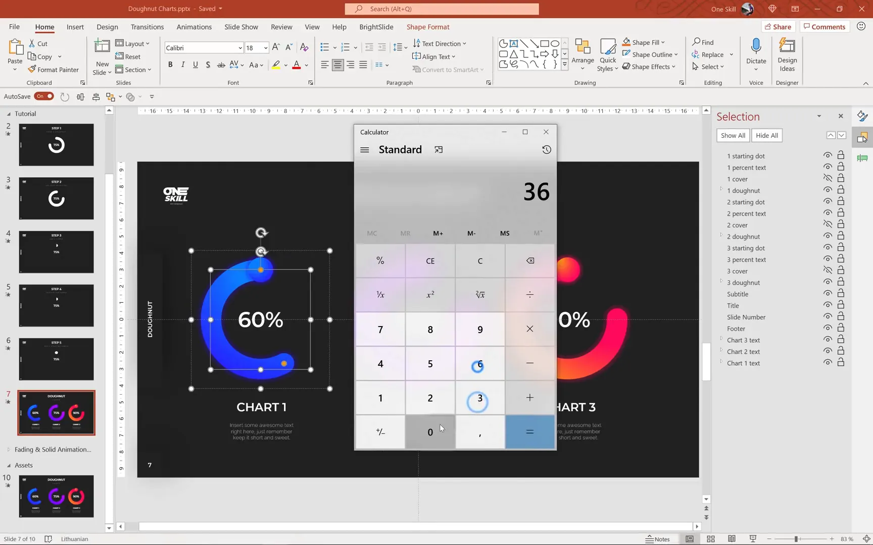 Adjusting doughnut arc lengths and spin degrees for multiple charts