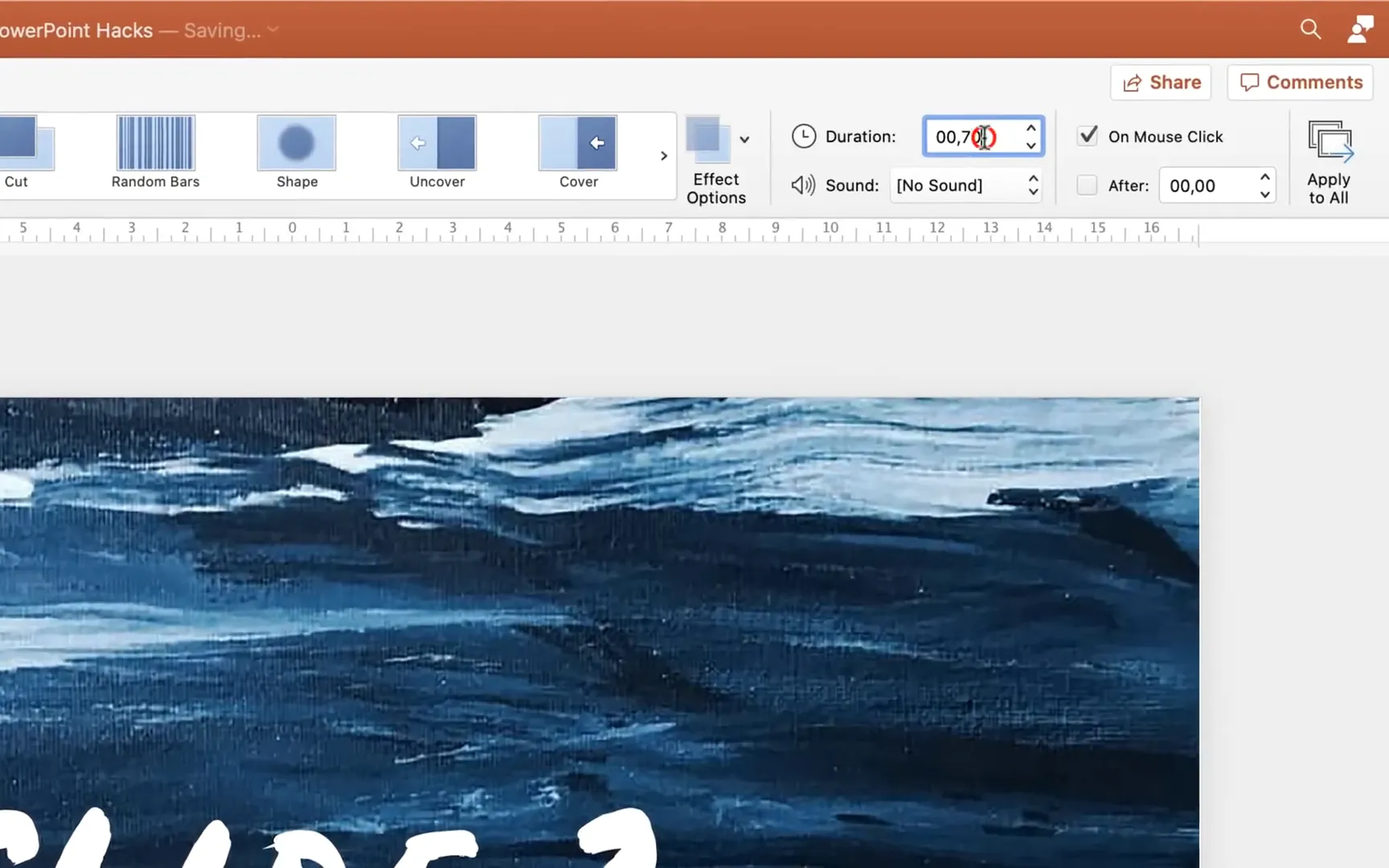 Applying fade transition between PowerPoint slides