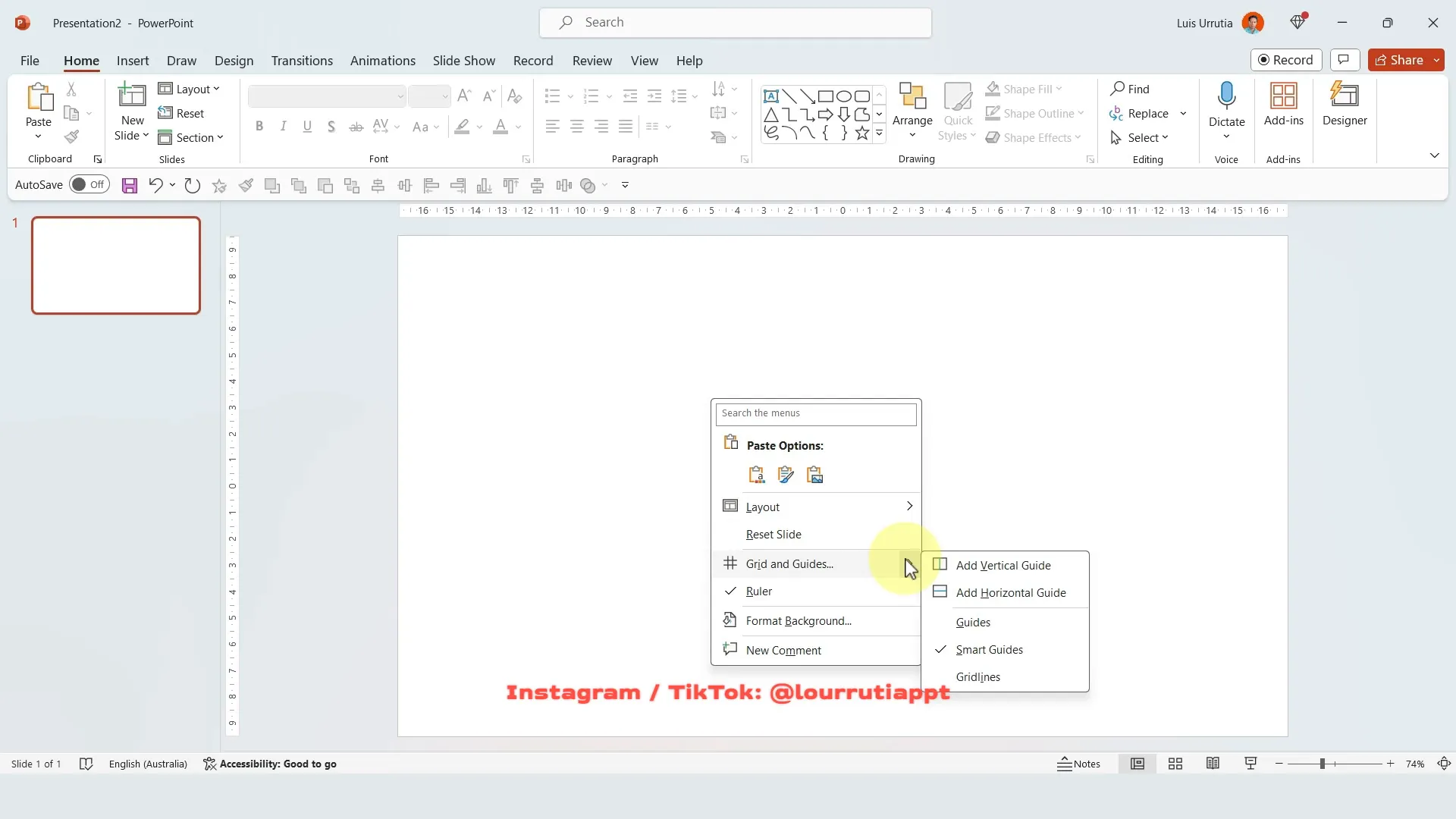 Adding vertical guide to the slide