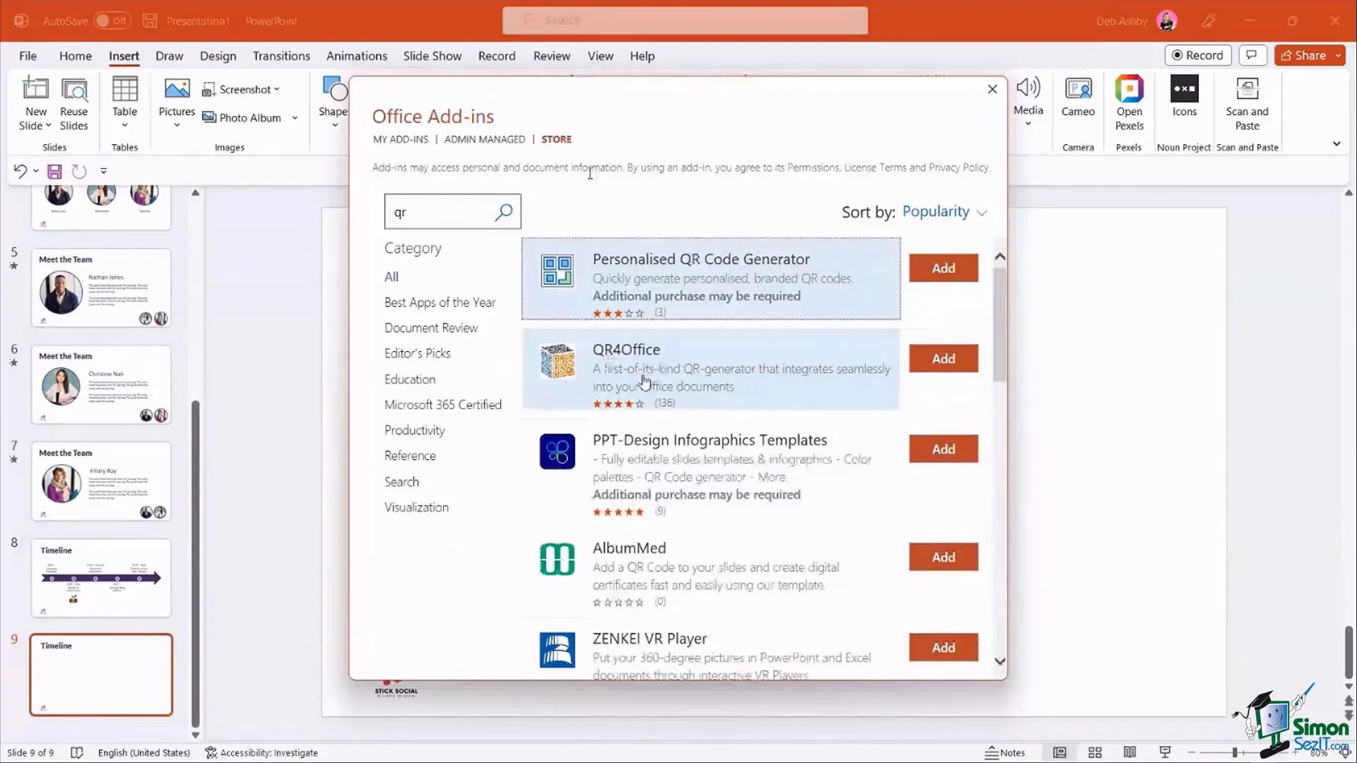Inserting a QR code into PowerPoint using add-in