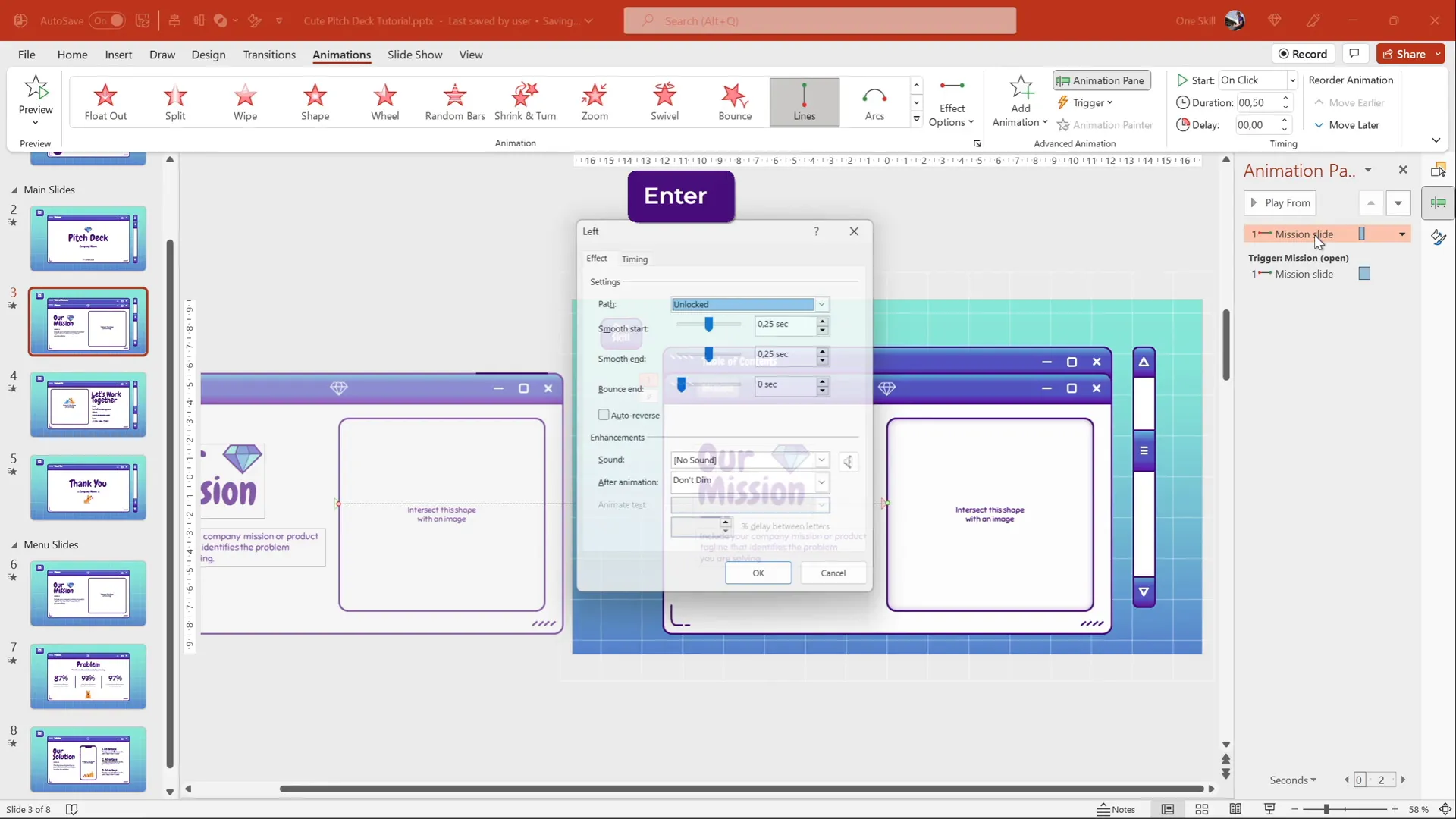 Adding exit motion path animation to close menu slide