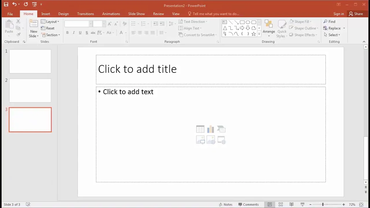 New Slide button with dropdown menu showing slide layout options