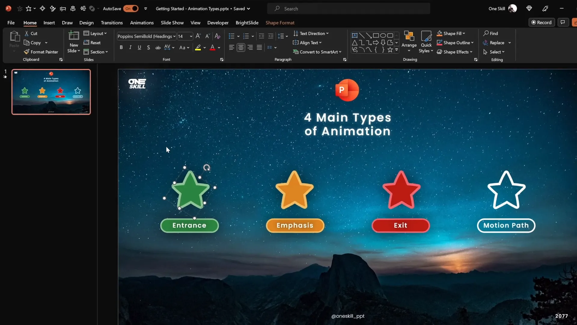 Selecting animations for an object in PowerPoint