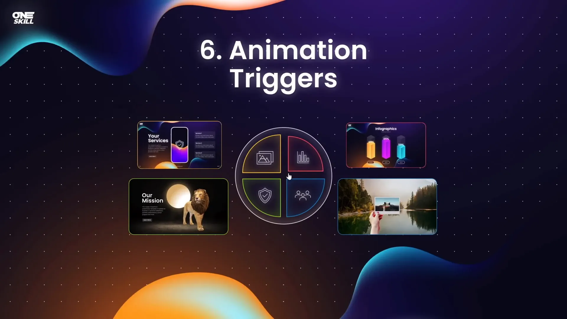 Four section zooms with animation triggers and buttons