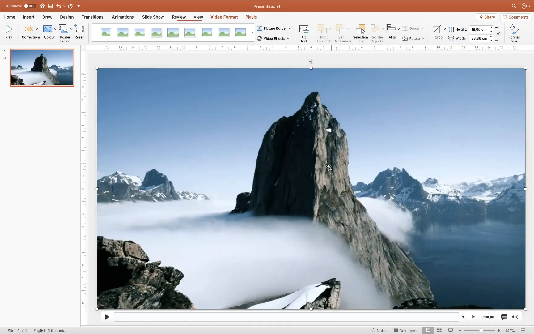 Inserting and fitting a video background on the PowerPoint slide