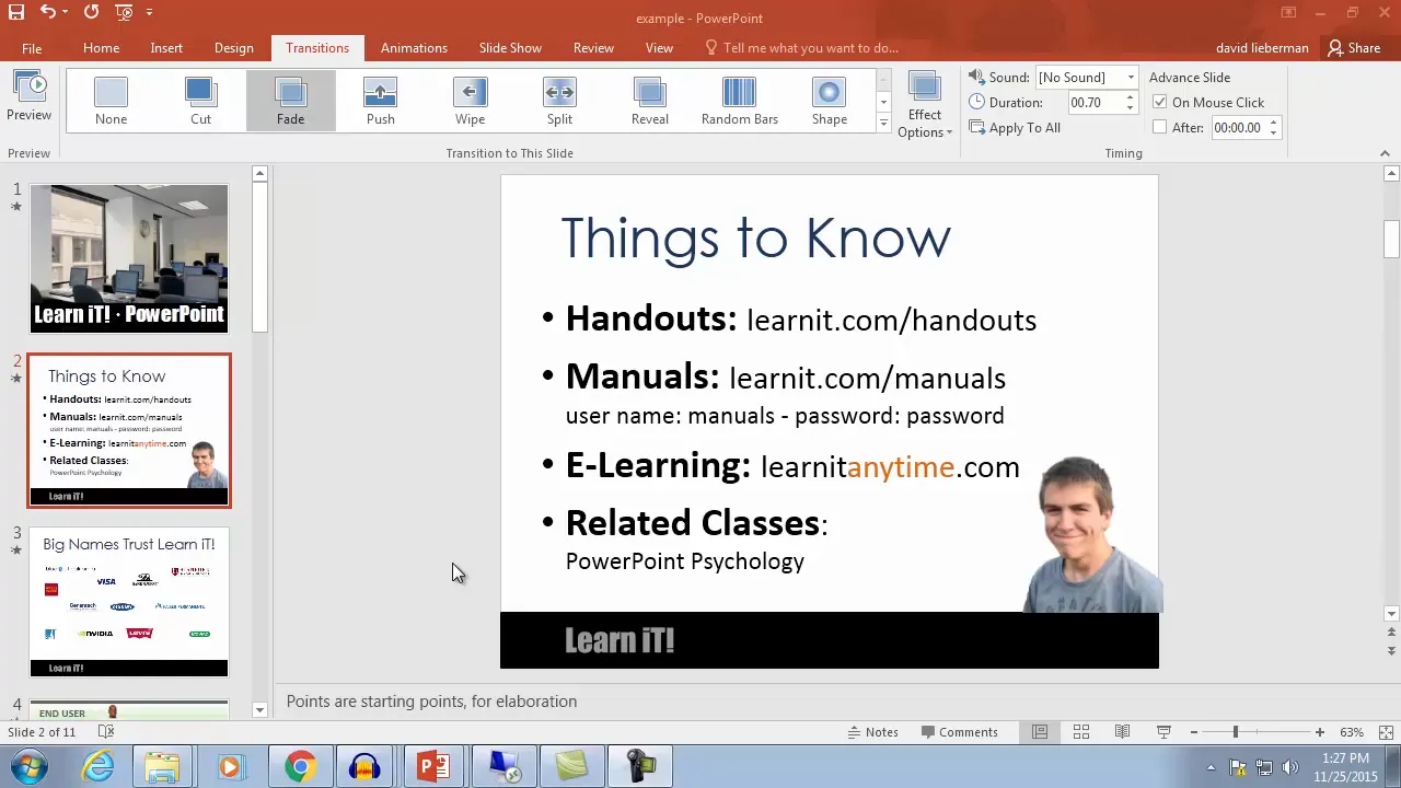 Animations tab showing fade animation applied to bullet points