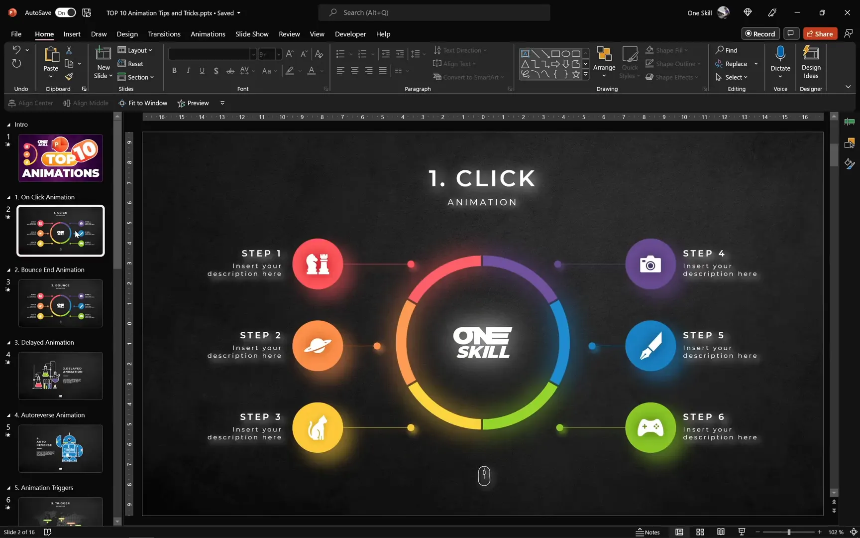 PowerPoint interface showing animation pane