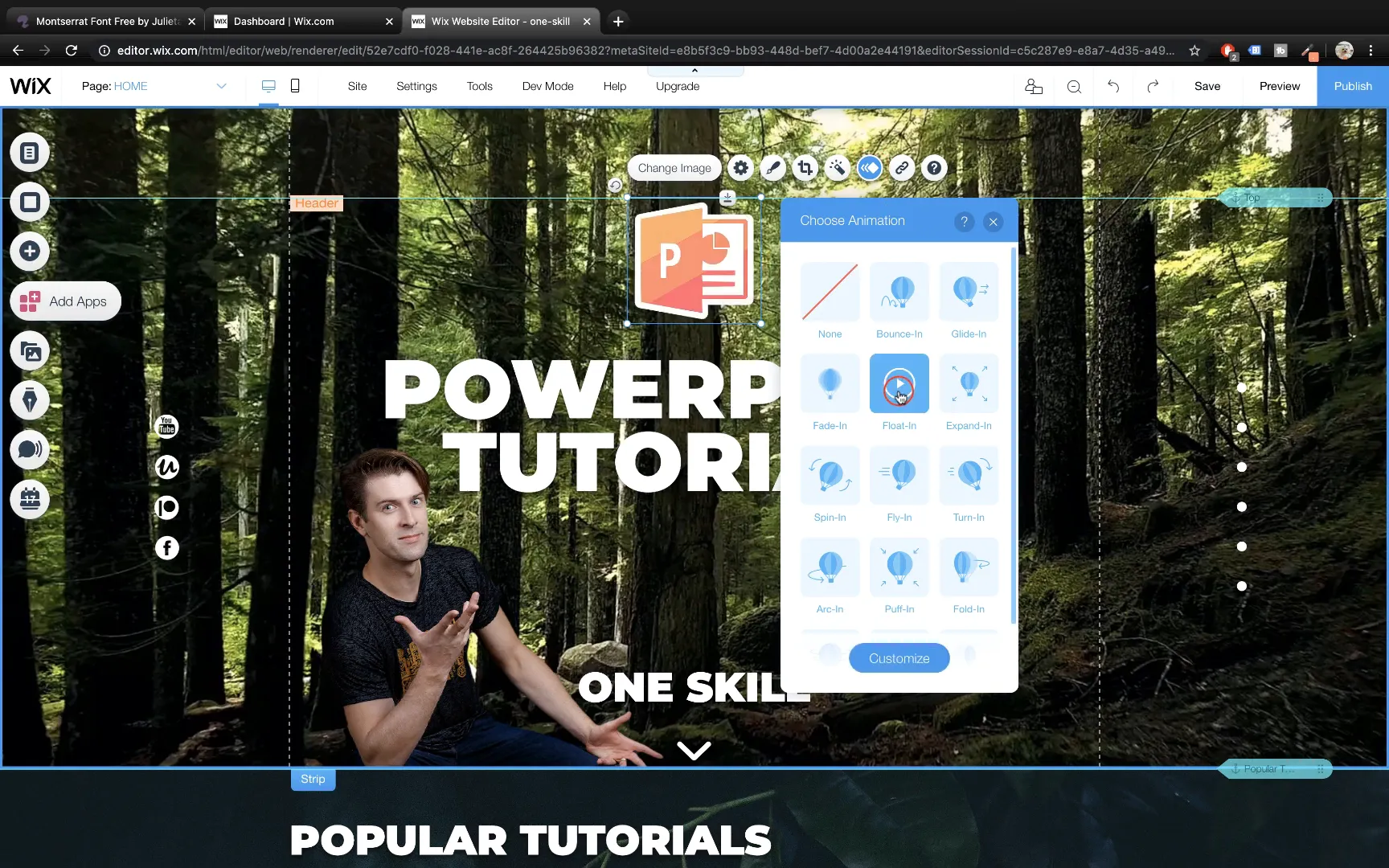 Applying animations to website elements in Wix