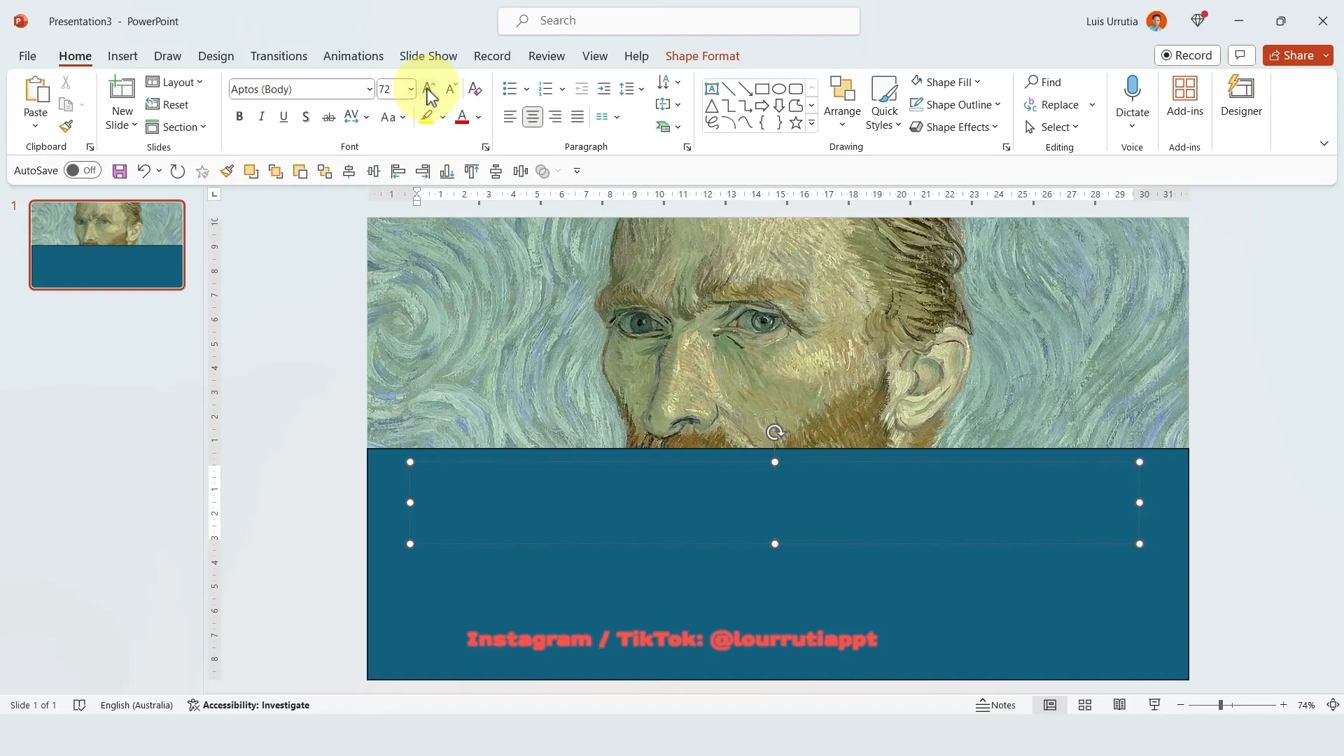 Inserting and formatting text box with bold font