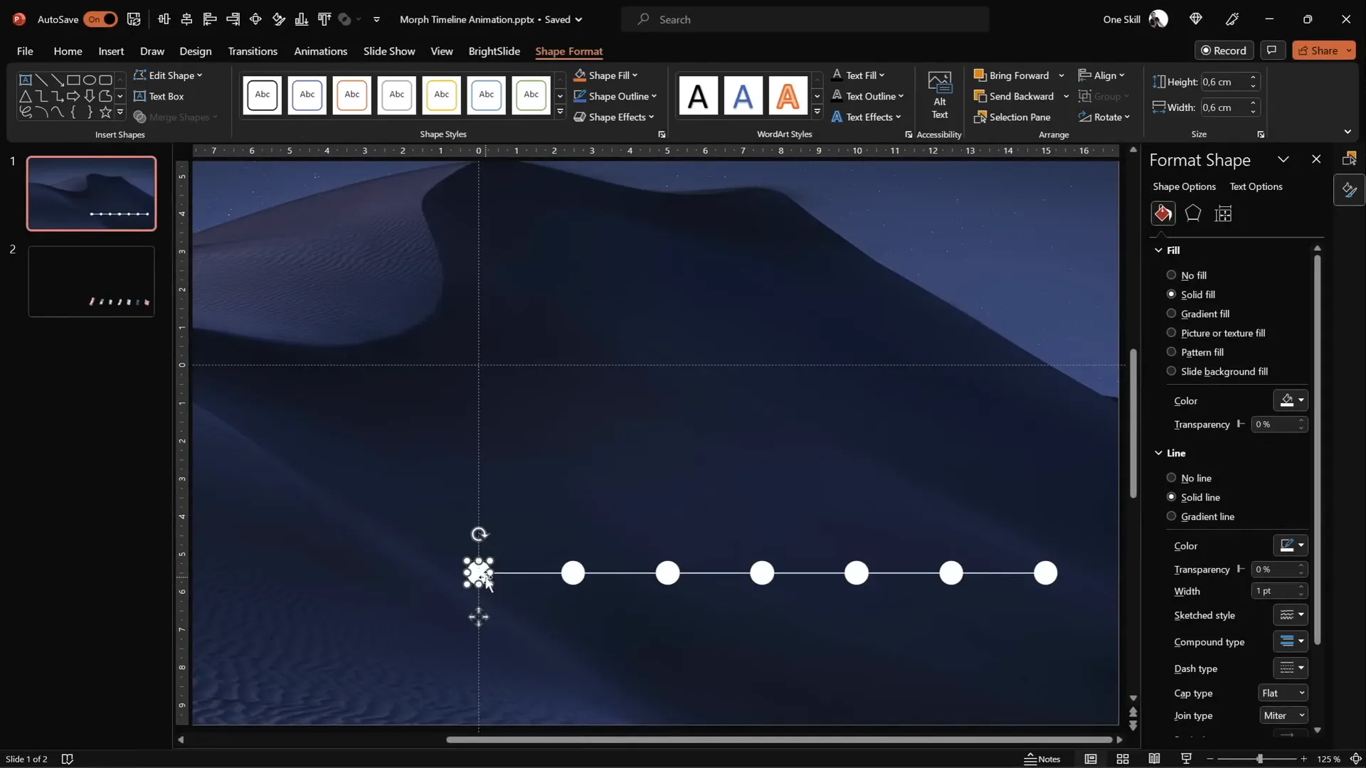 Seven evenly spaced circles aligned along a horizontal line on PowerPoint slide