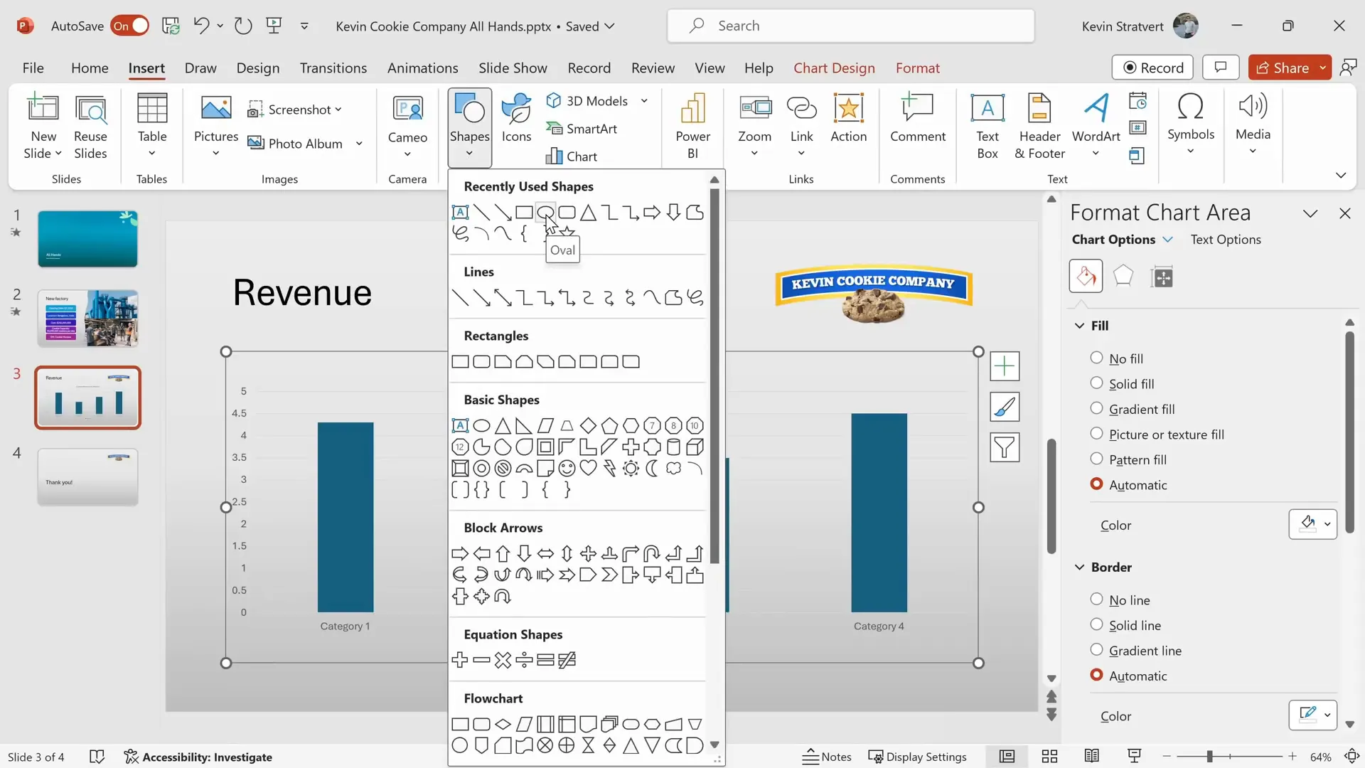 Drawing and formatting a circle shape to highlight chart data