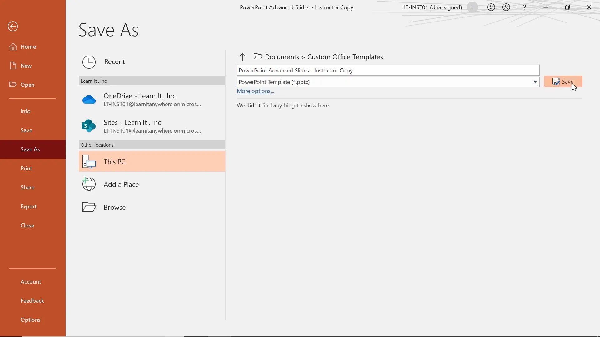 Saving presentation as a PowerPoint template