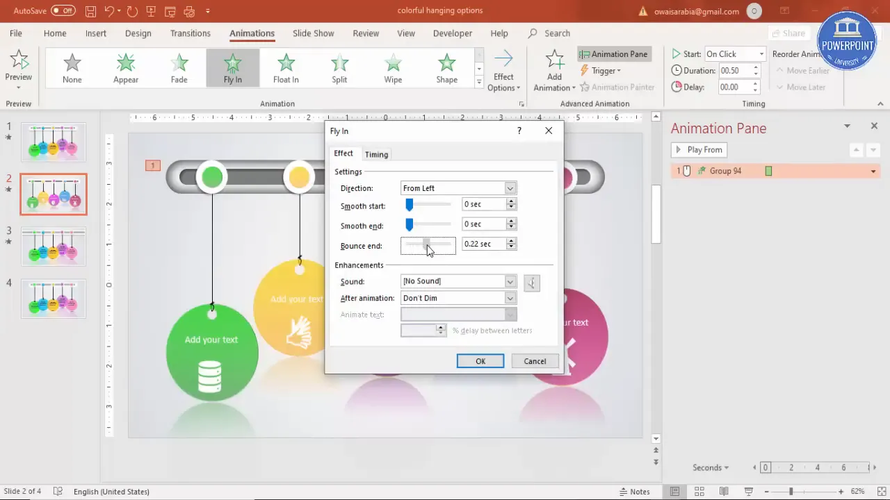 Adding fly-in animations to hanging options