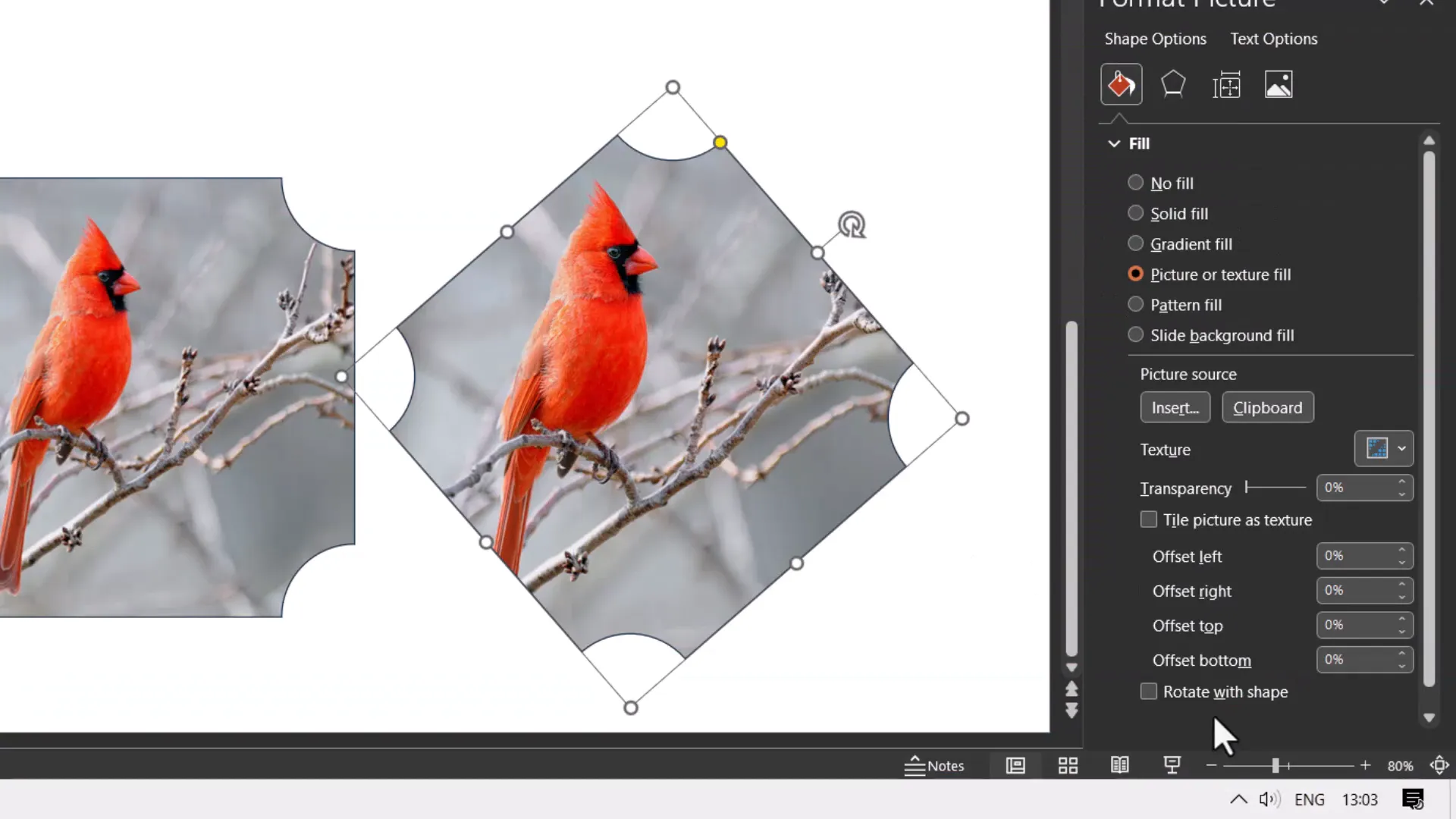 Unchecking rotate with shape to keep image orientation steady