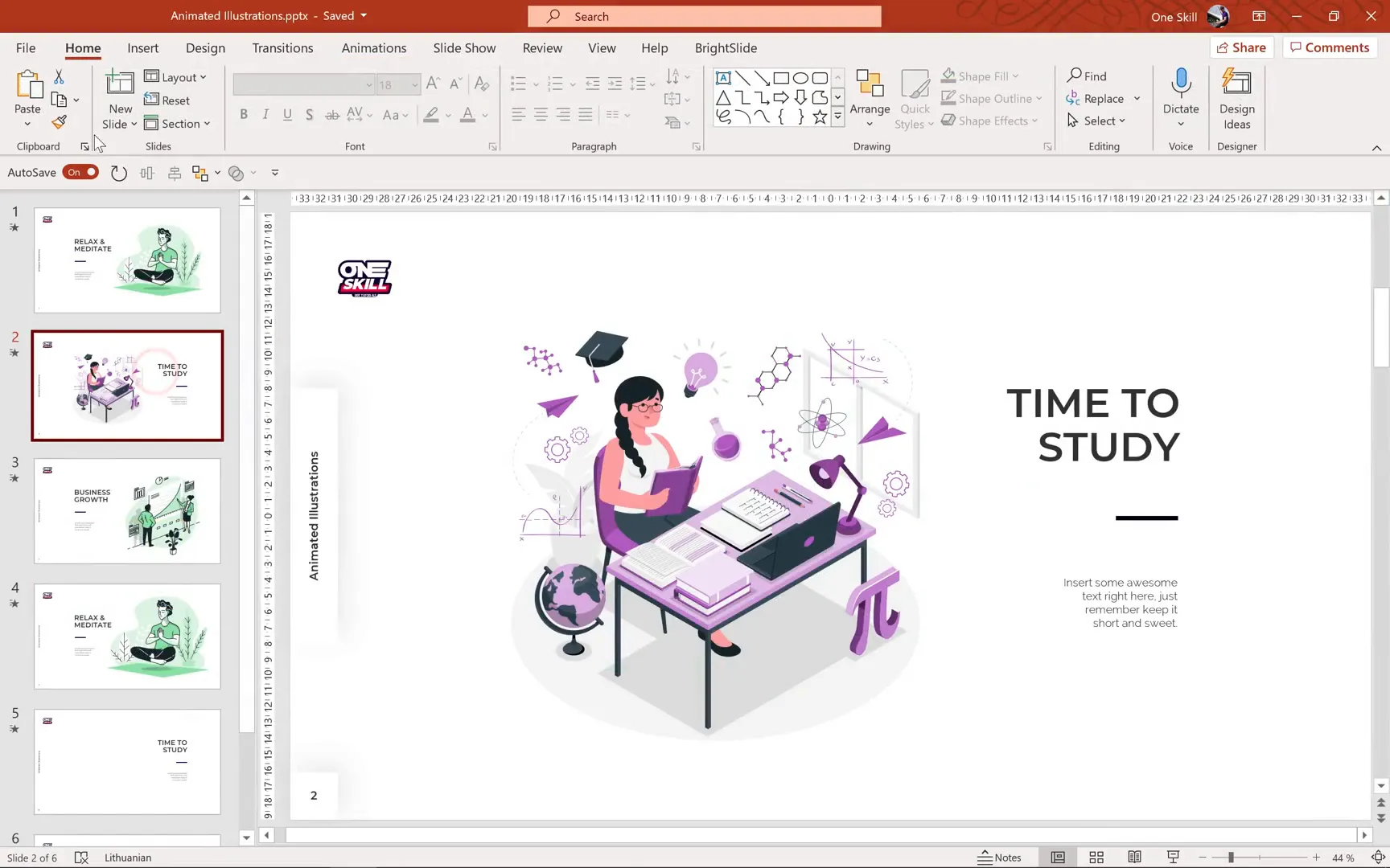 Preview of animated meditation illustration in PowerPoint