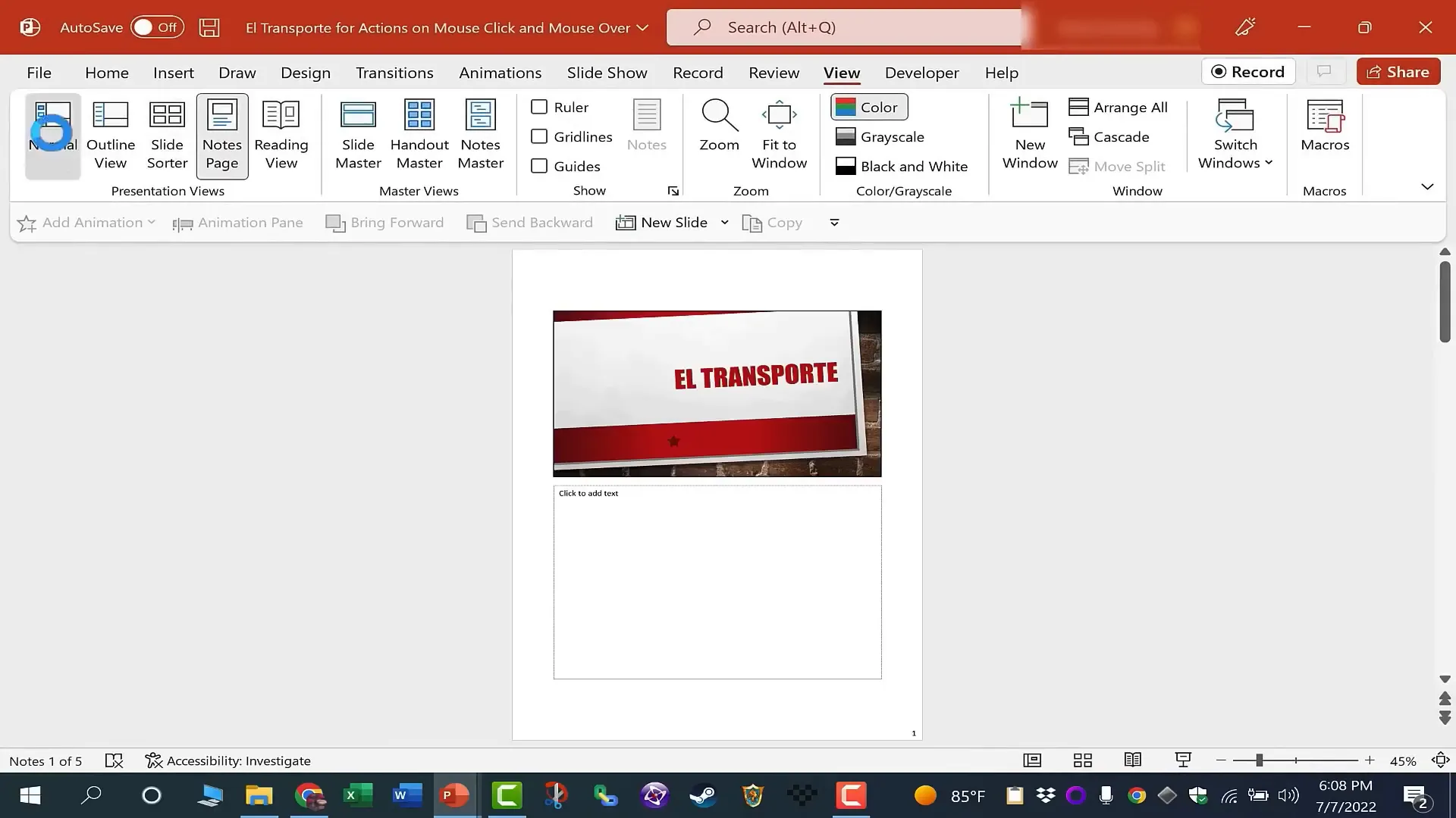 Slide sorter view showing multiple slides